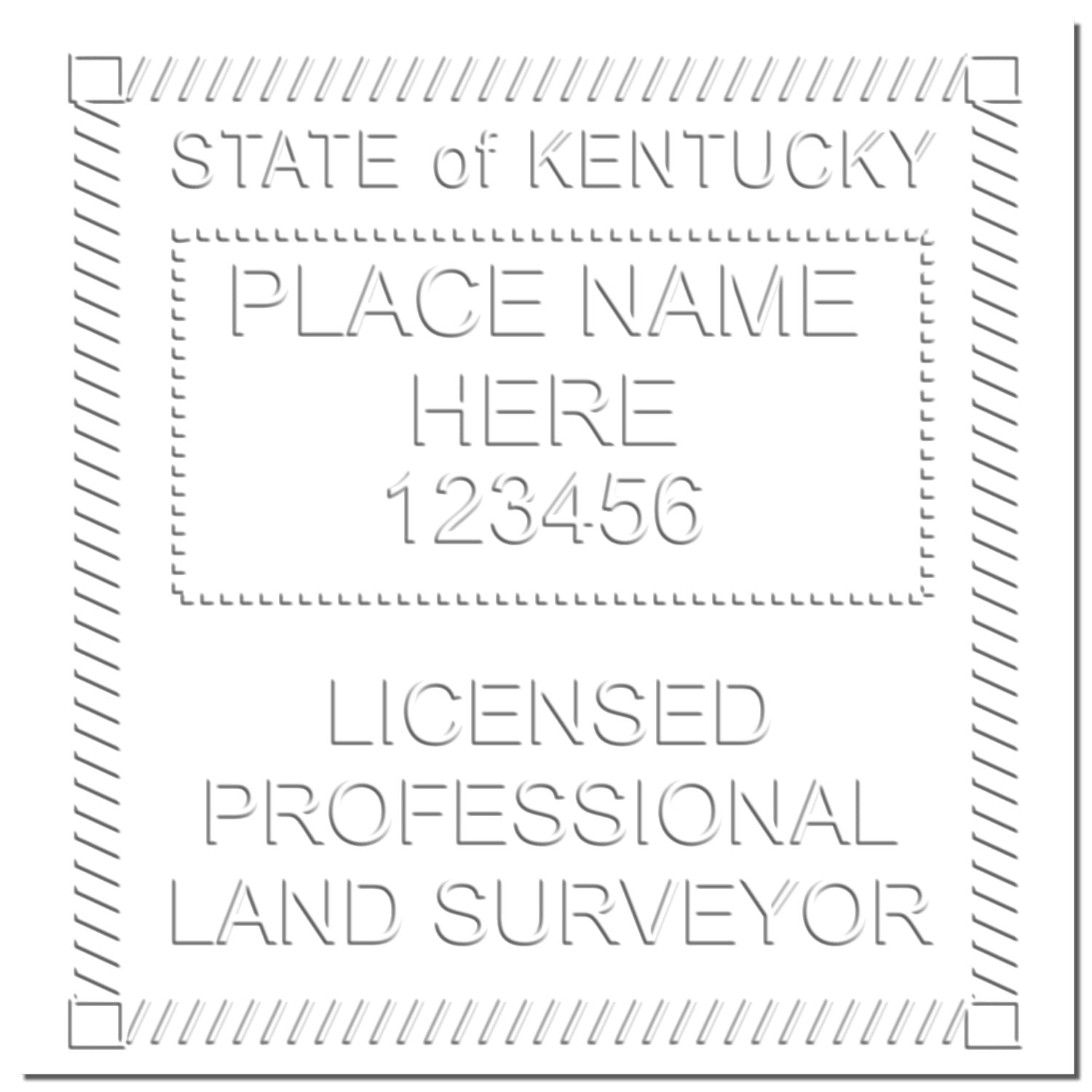 This paper is stamped with a sample imprint of the Handheld Kentucky Land Surveyor Seal, signifying its quality and reliability.