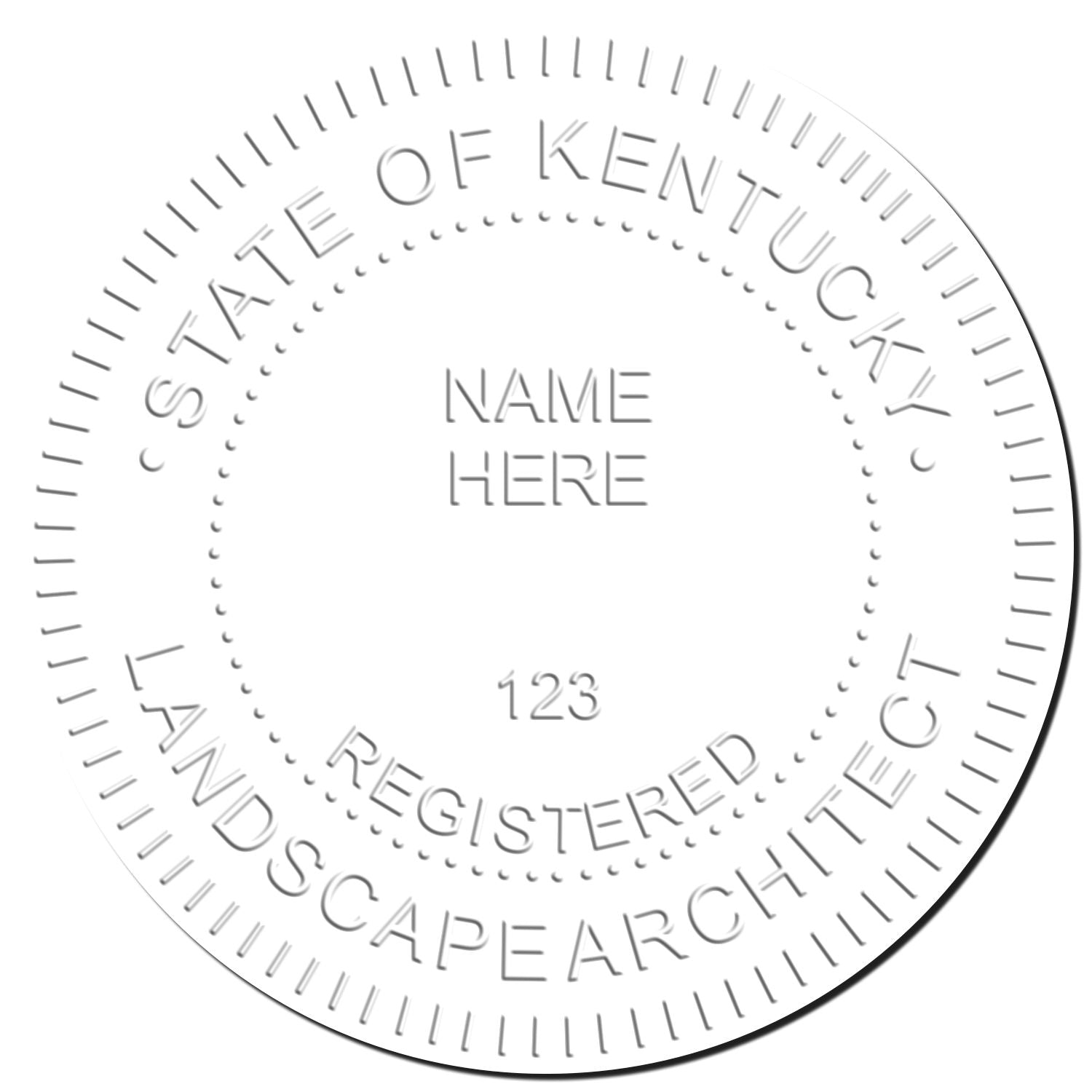 This paper is stamped with a sample imprint of the Soft Pocket Kentucky Landscape Architect Embosser, signifying its quality and reliability.