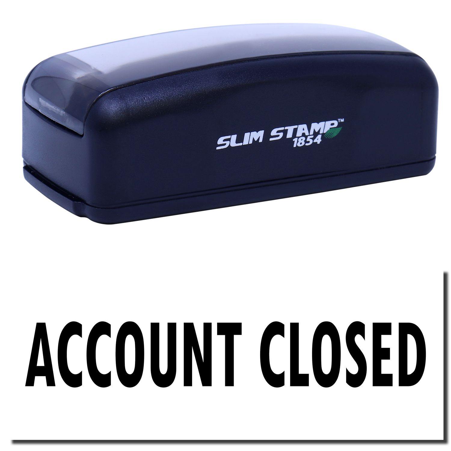 Large Pre-Inked Account Closed Stamp in black with ACCOUNT CLOSED text displayed below. Compact design with SLIM STAMP 1854 branding.