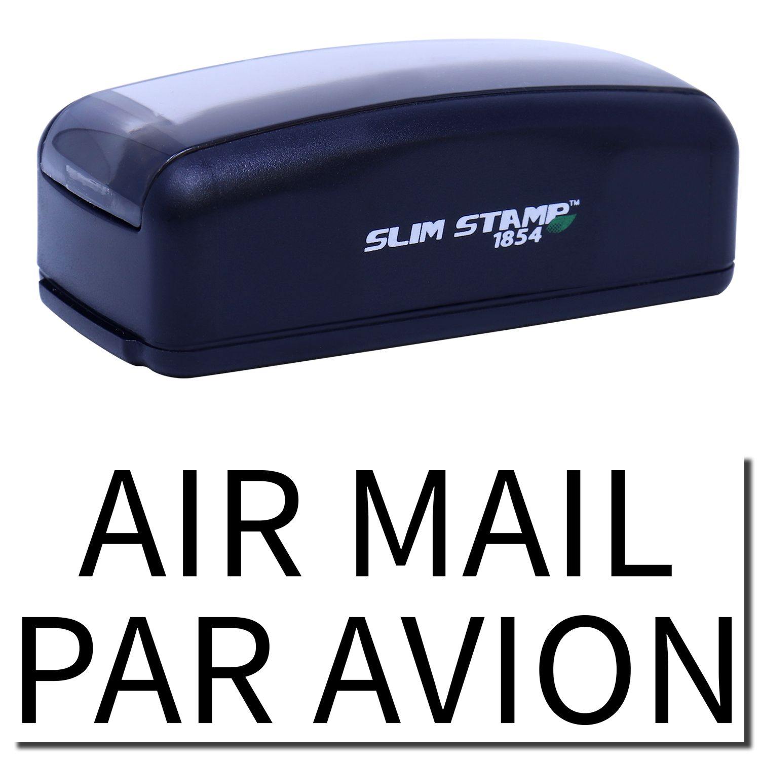 Large Pre-Inked Air Mail Par Avion Stamp in black with AIR MAIL PAR AVION text below. Compact design, ready for use.