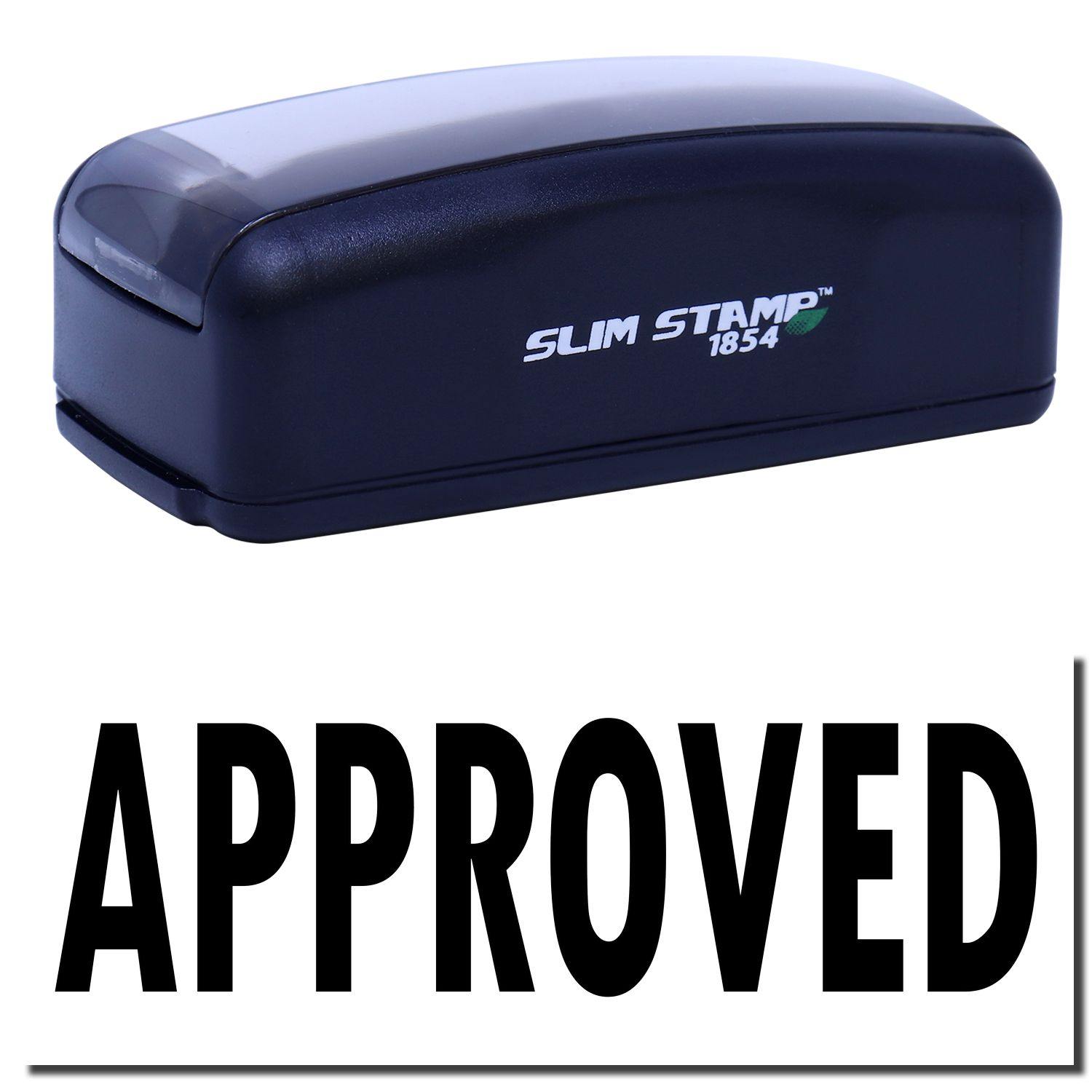 Large Pre-Inked Approved Stamp with black casing and SLIM STAMP 1854 branding, showing the word APPROVED in bold letters.