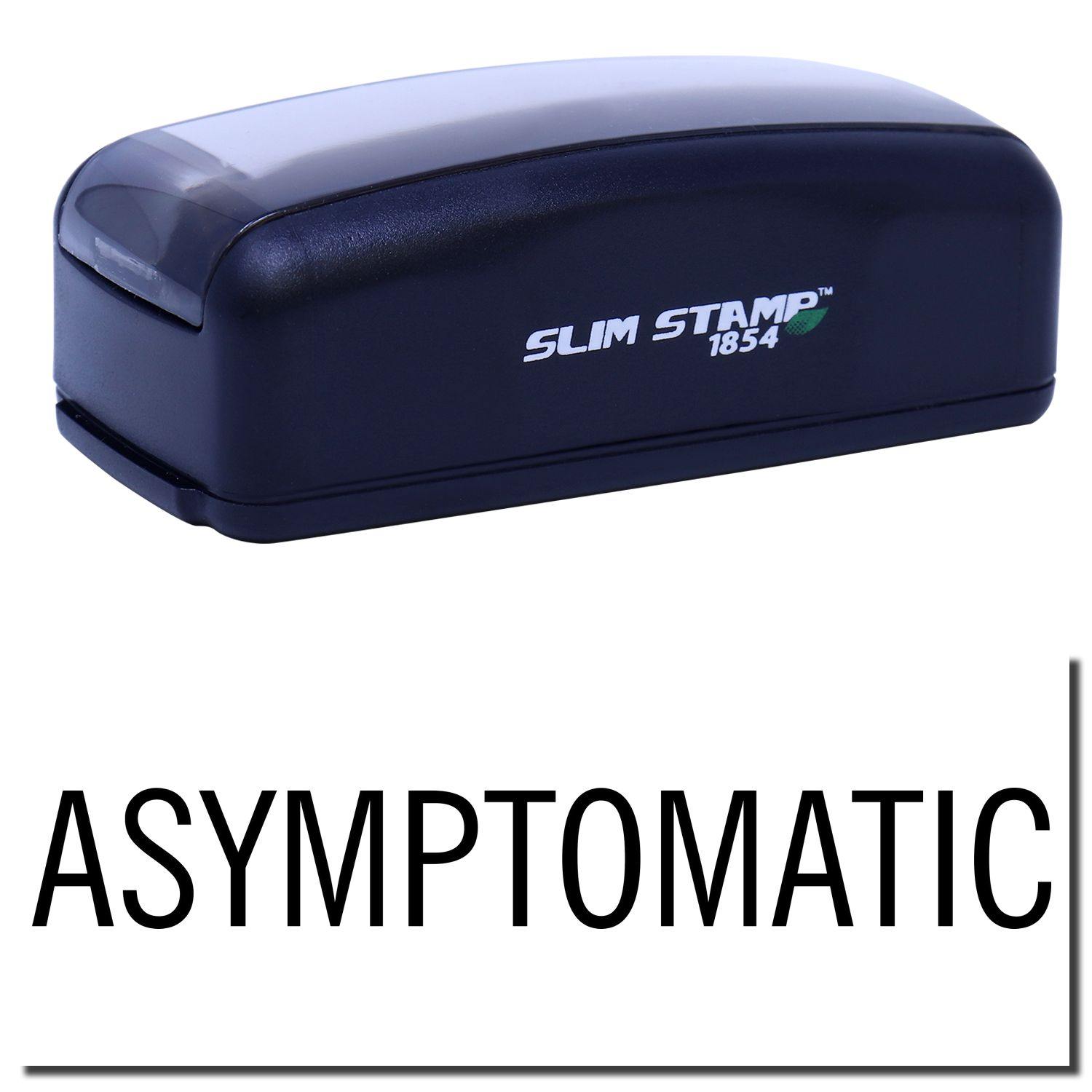 Large Pre-Inked Asymptomatic Stamp in black with SLIM STAMP 1854 branding, shown above the word ASYMPTOMATIC in bold text.