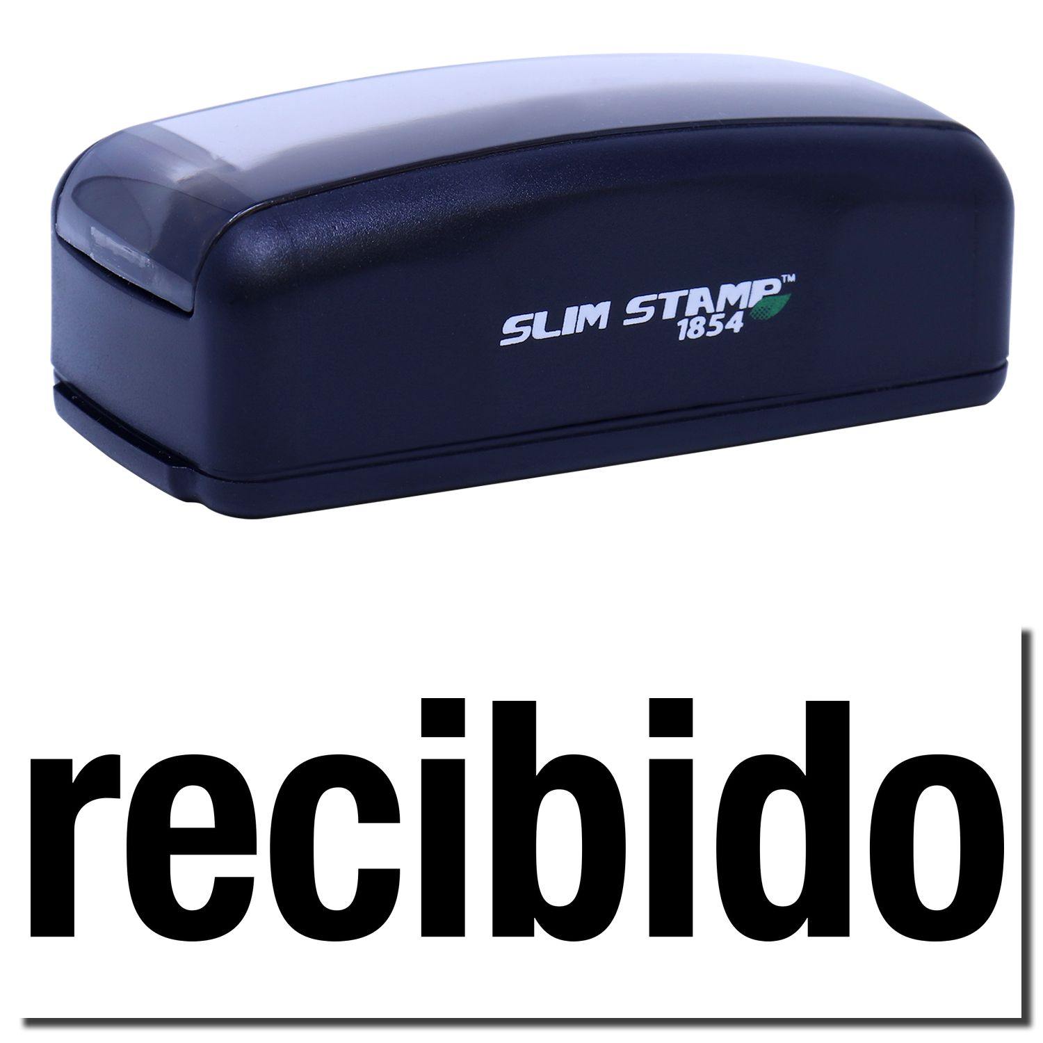 Image of a Large Pre-Inked Bold Recibido Stamp in black, with the word recibido stamped in bold black letters below the stamp.