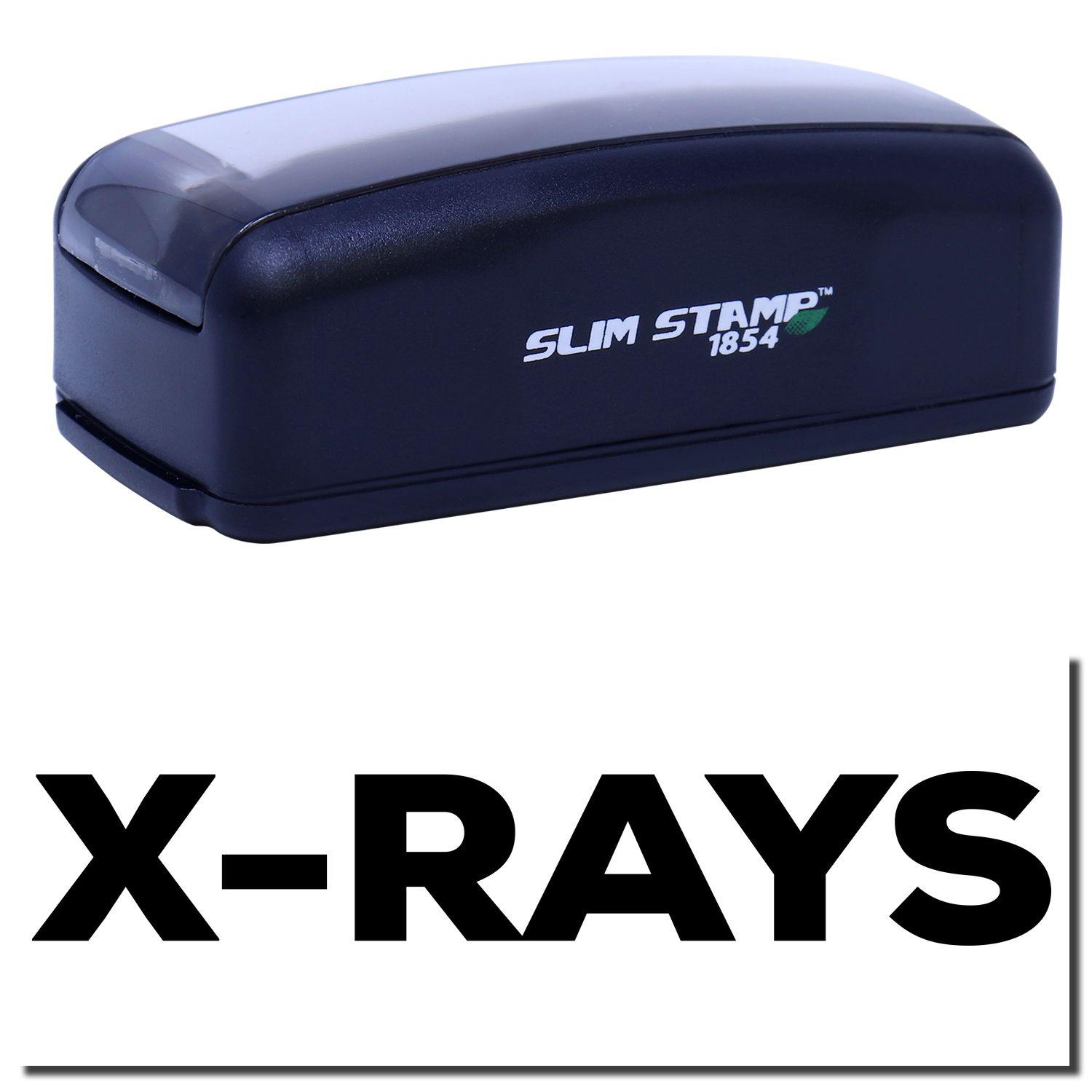 Large Pre-Inked Bold X-Rays Stamp in black with X-RAYS text imprint, featuring a compact design and Slim Stamp 1854 branding.