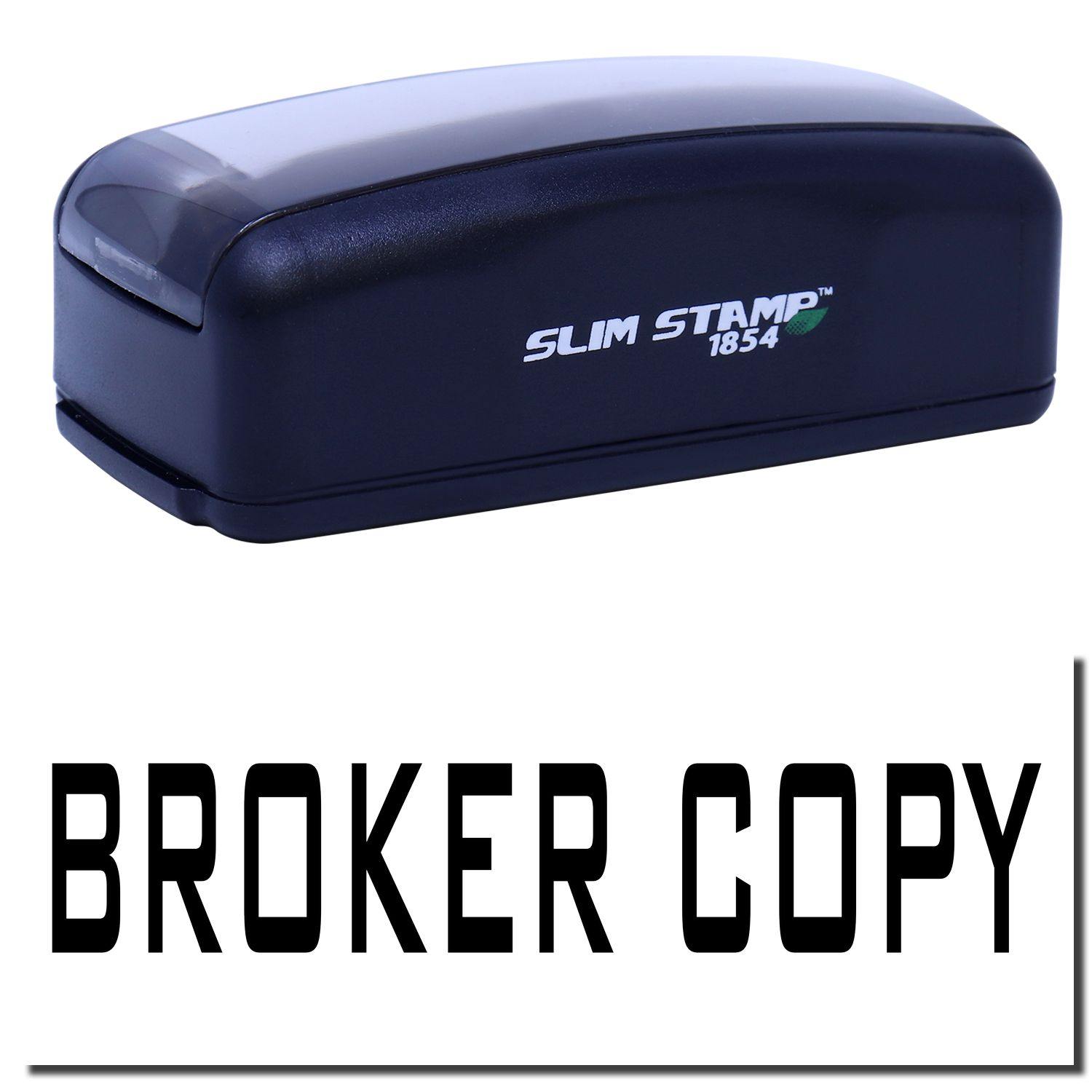 Large Pre-Inked Broker Copy Stamp in black, featuring SLIM STAMP 1854 branding, with BROKER COPY text stamped below.