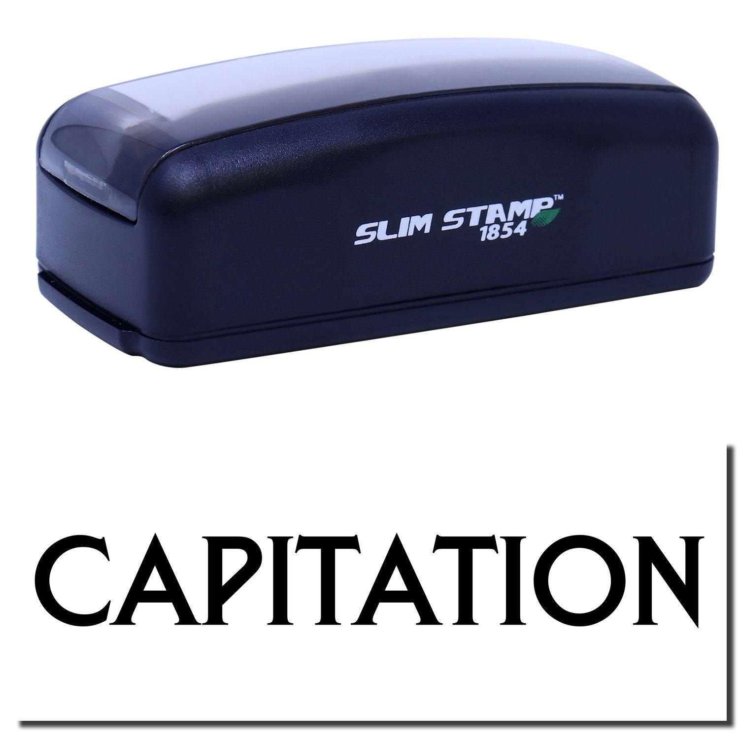 Large Pre-Inked Capitation Stamp in black with SLIM STAMP 1854 branding, shown above the word CAPITATION in bold black letters.