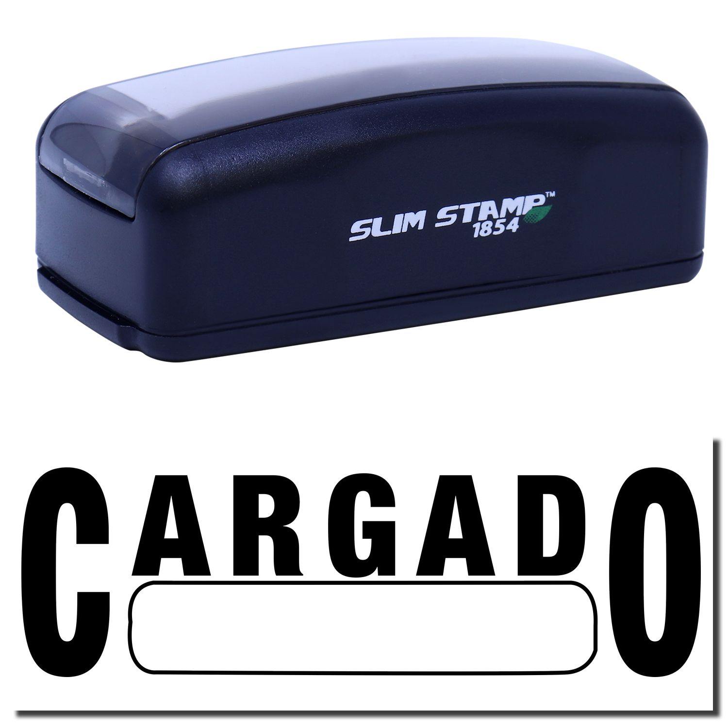 Large Pre-Inked Cargado Stamp in black with SLIM STAMP 1854 branding, shown with the stamped text CARGADO below.