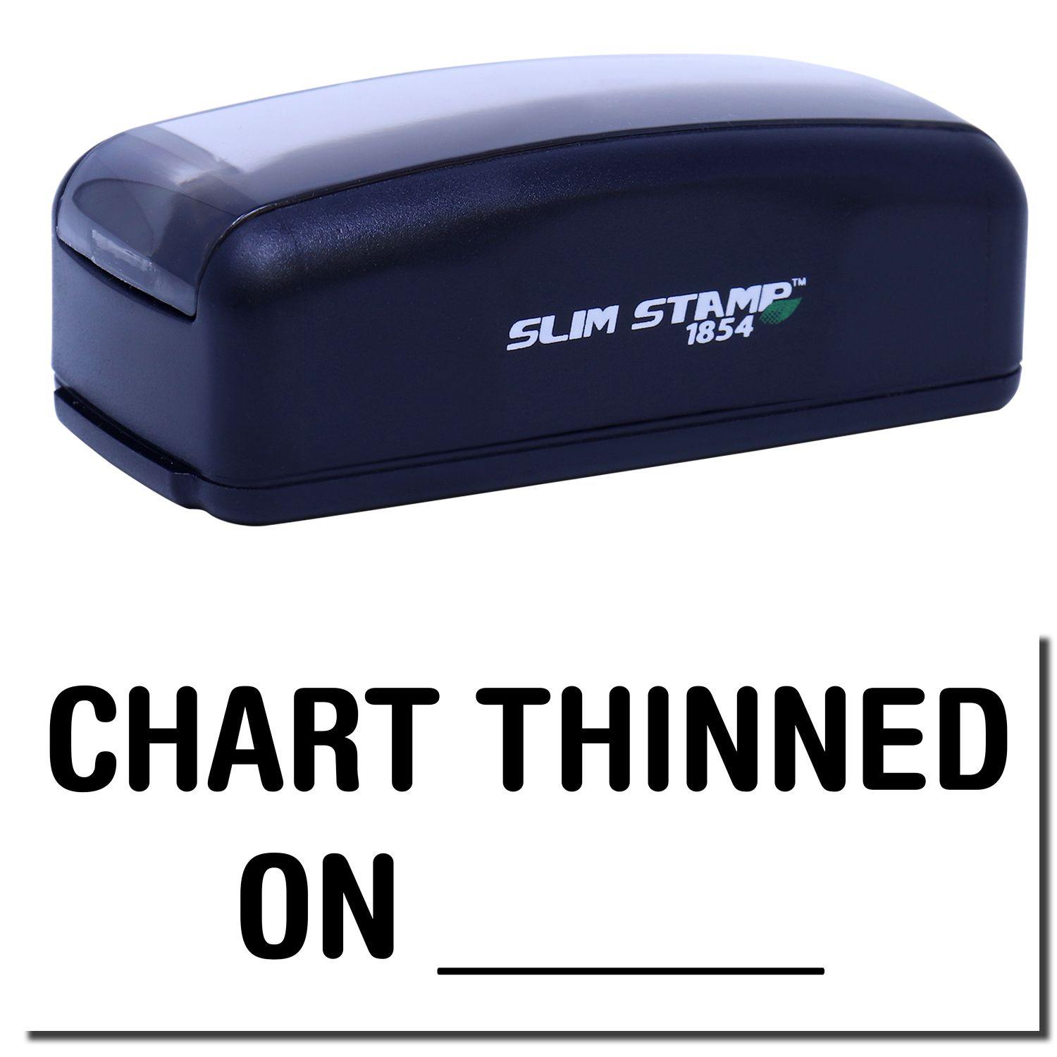 Large Pre-Inked Chart Thinned On Stamp in black, featuring a sleek design with SLIM STAMP 1854 branding on the side.