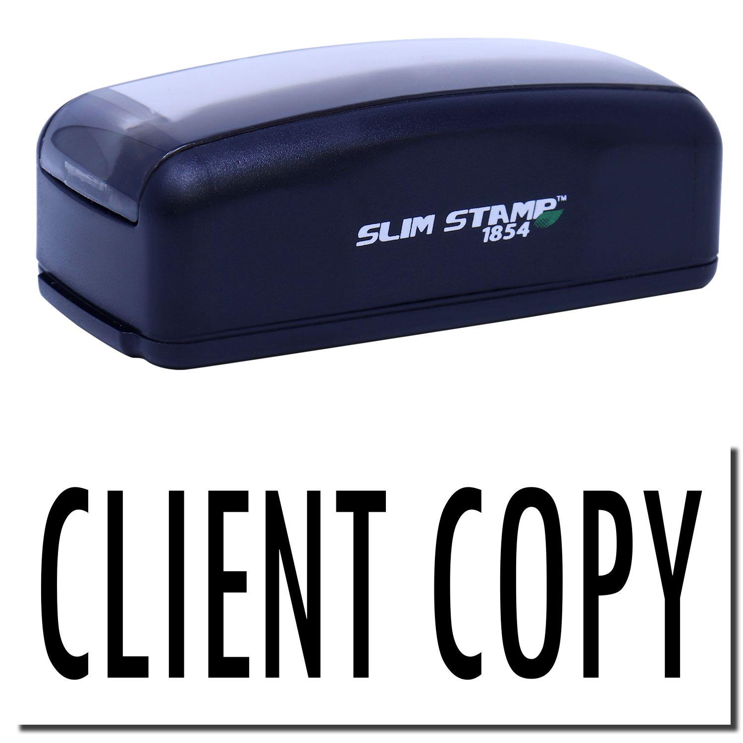 Large Pre-Inked Client Copy Stamp in black with CLIENT COPY text below. Compact design, ideal for office use.