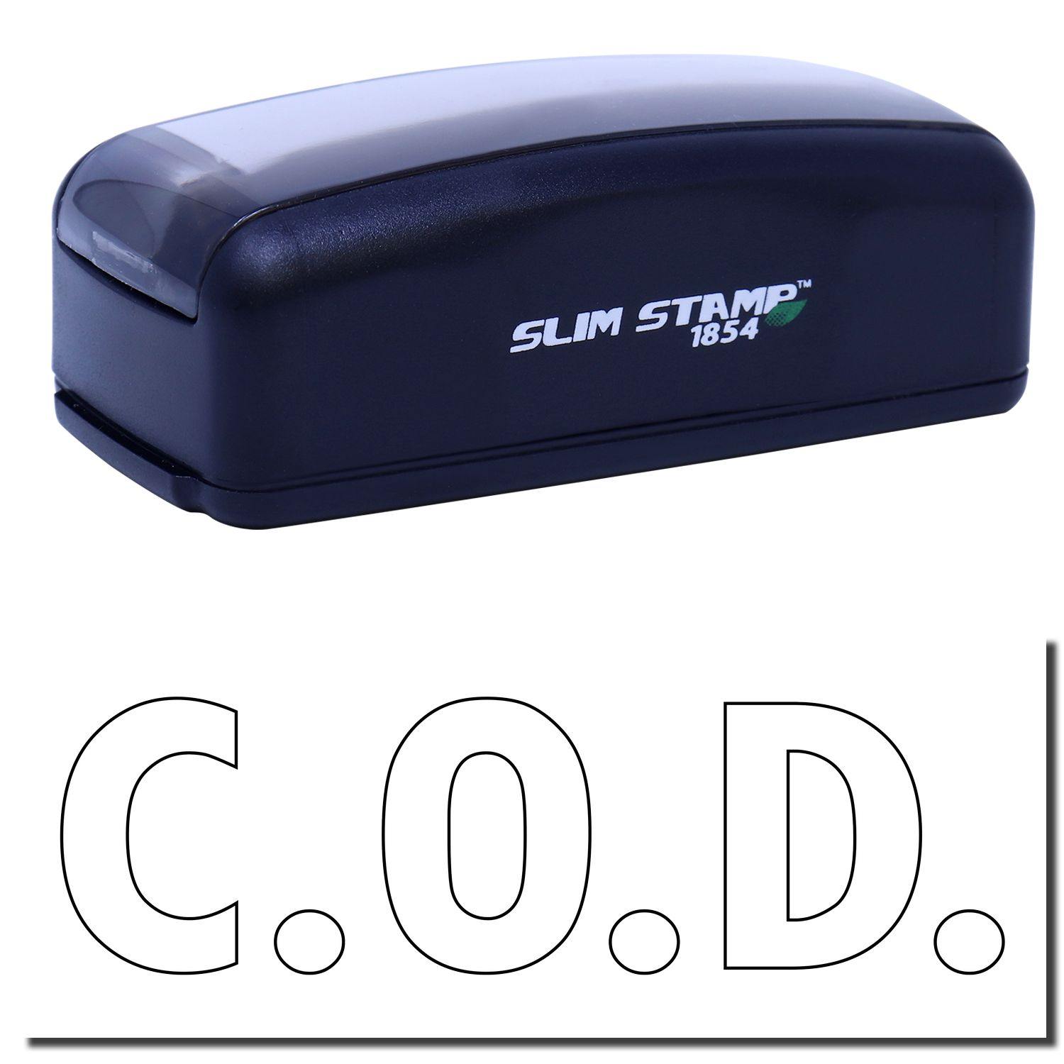 Large Pre-Inked C.O.D. Outline Stamp in black with SLIM STAMP 1854 branding, shown with C.O.D. text below.