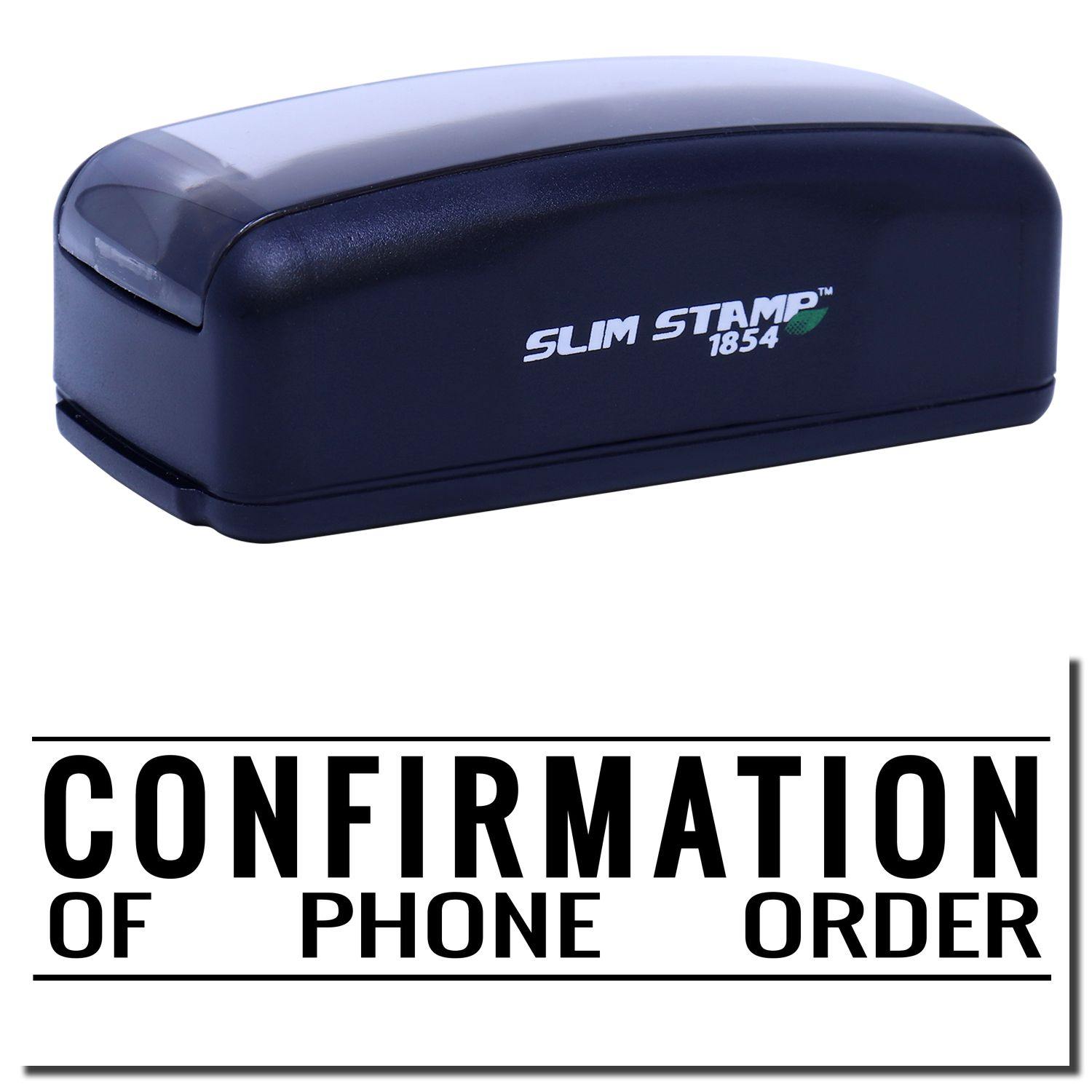 Large Pre-Inked Confirmation of Phone Order Stamp, black, with CONFIRMATION OF PHONE ORDER text displayed below the stamp.