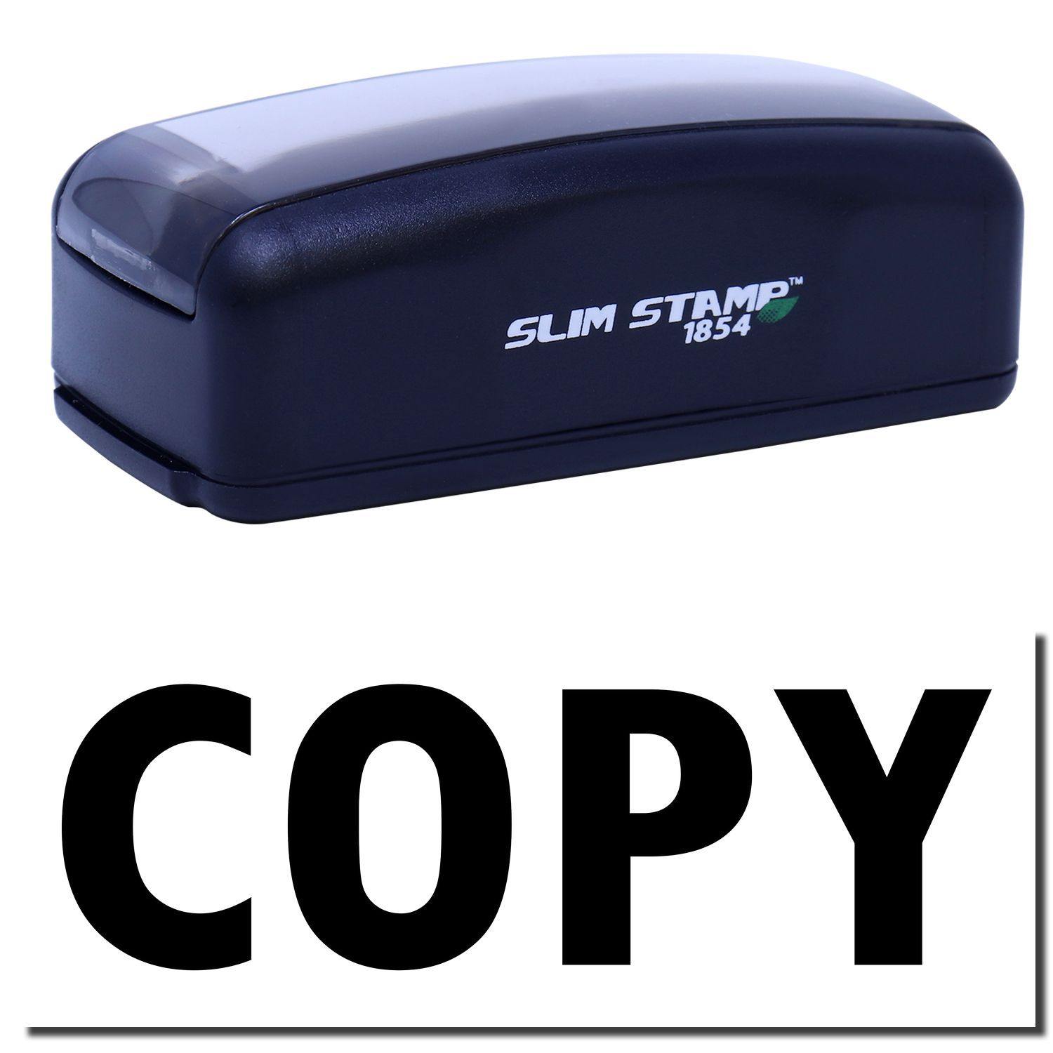 Large Pre-Inked Copy Stamp in black with SLIM STAMP 1854 branding, shown above a bold COPY imprint.