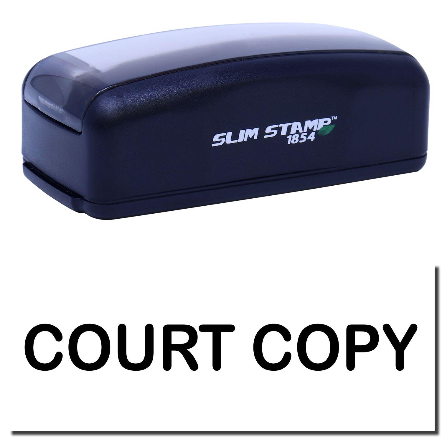 Large Pre-Inked Court Copy Stamp in black with COURT COPY text imprint, featuring a compact design and SLIM STAMP 1854 branding.