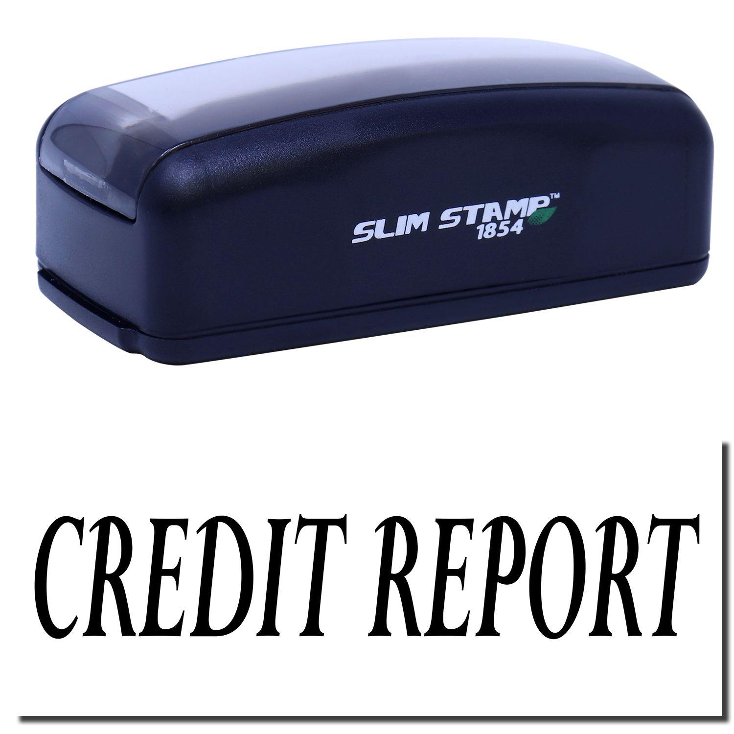 Large Pre-Inked Credit Report Stamp in black with CREDIT REPORT text below. Compact design, ideal for efficient document marking.