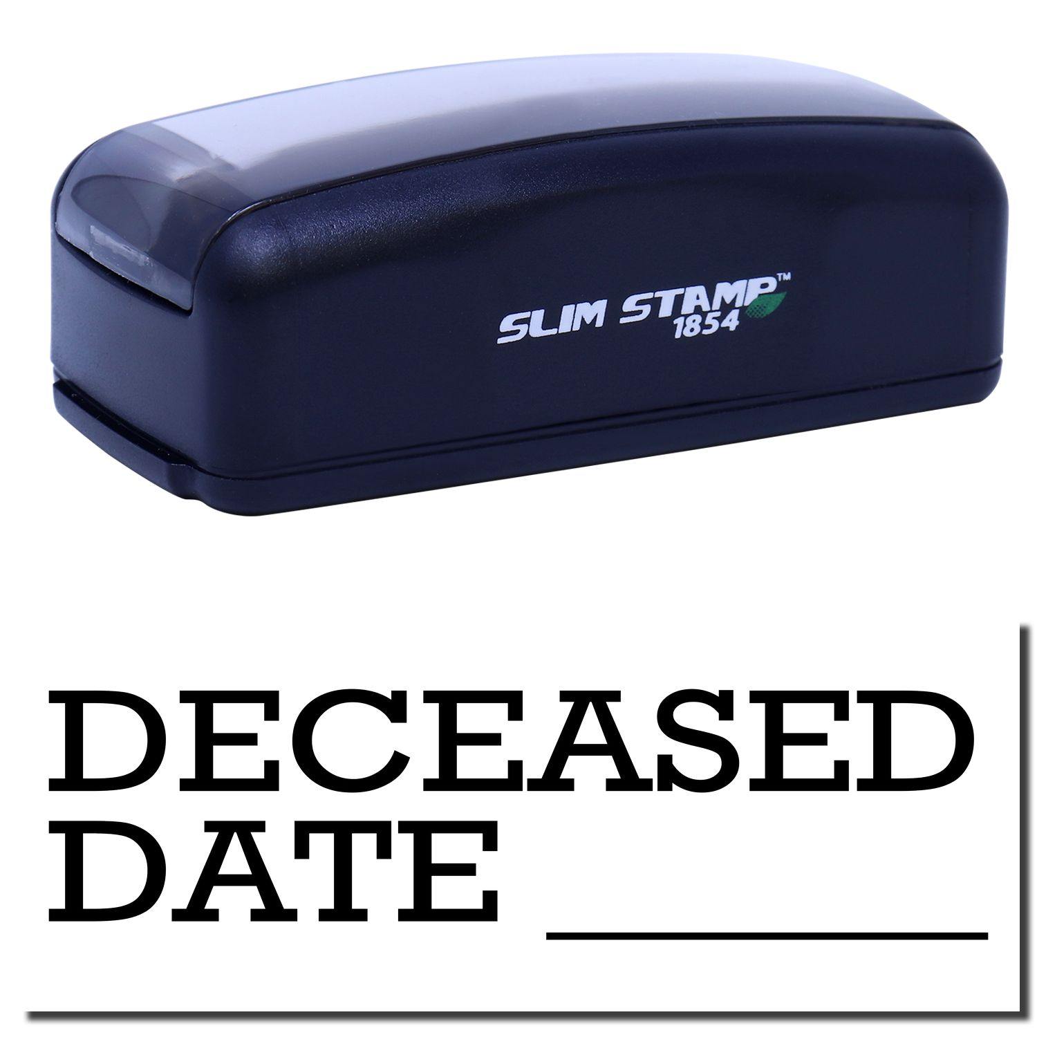 Large Pre-Inked Deceased Date Stamp in black with DECEASED DATE text and a blank line for date entry.