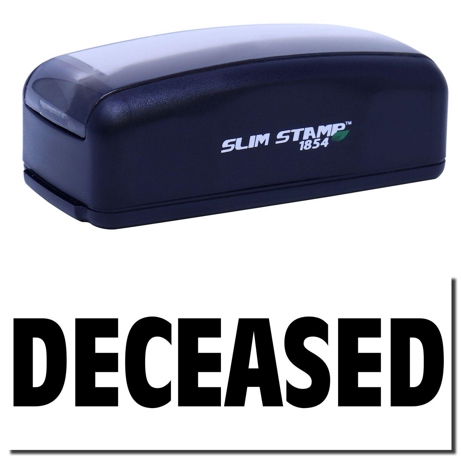 Large Pre-Inked Deceased Stamp with black casing and DECEASED text in bold black letters on a white background.