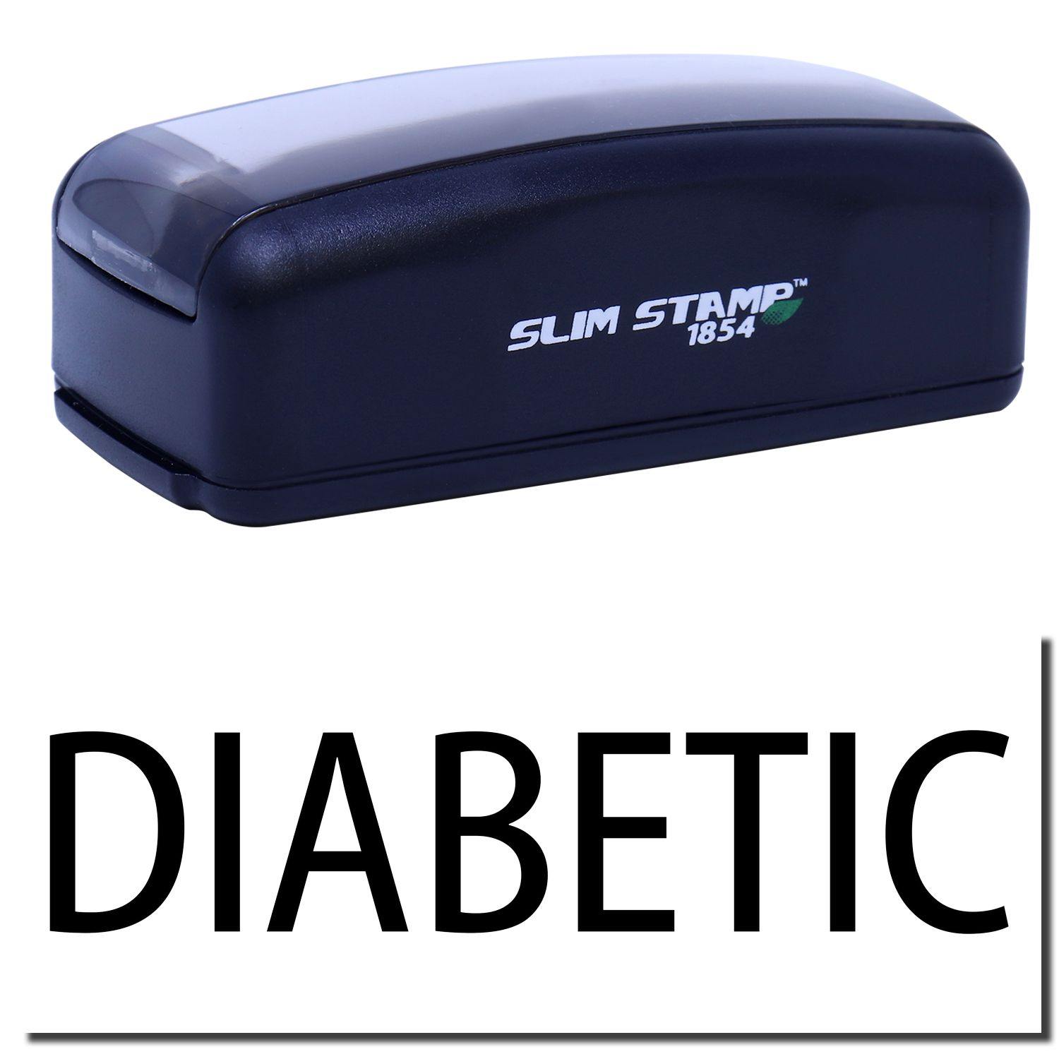 Large Pre-Inked Diabetic Stamp in black with DIABETIC text imprint, ideal for quick and clear labeling.