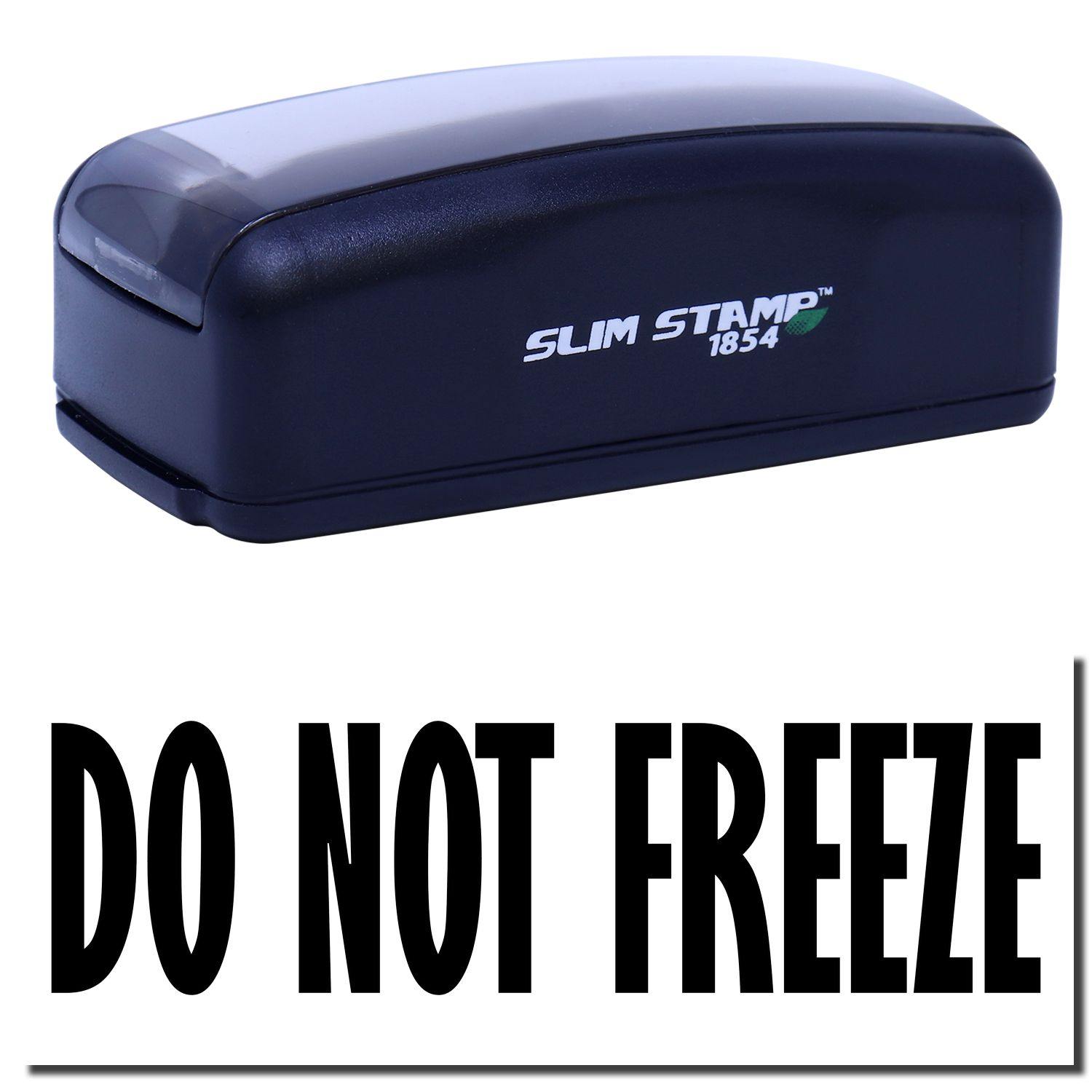 Large Pre-Inked Do Not Freeze Stamp in black with DO NOT FREEZE text displayed below. Compact design, ideal for marking packages.