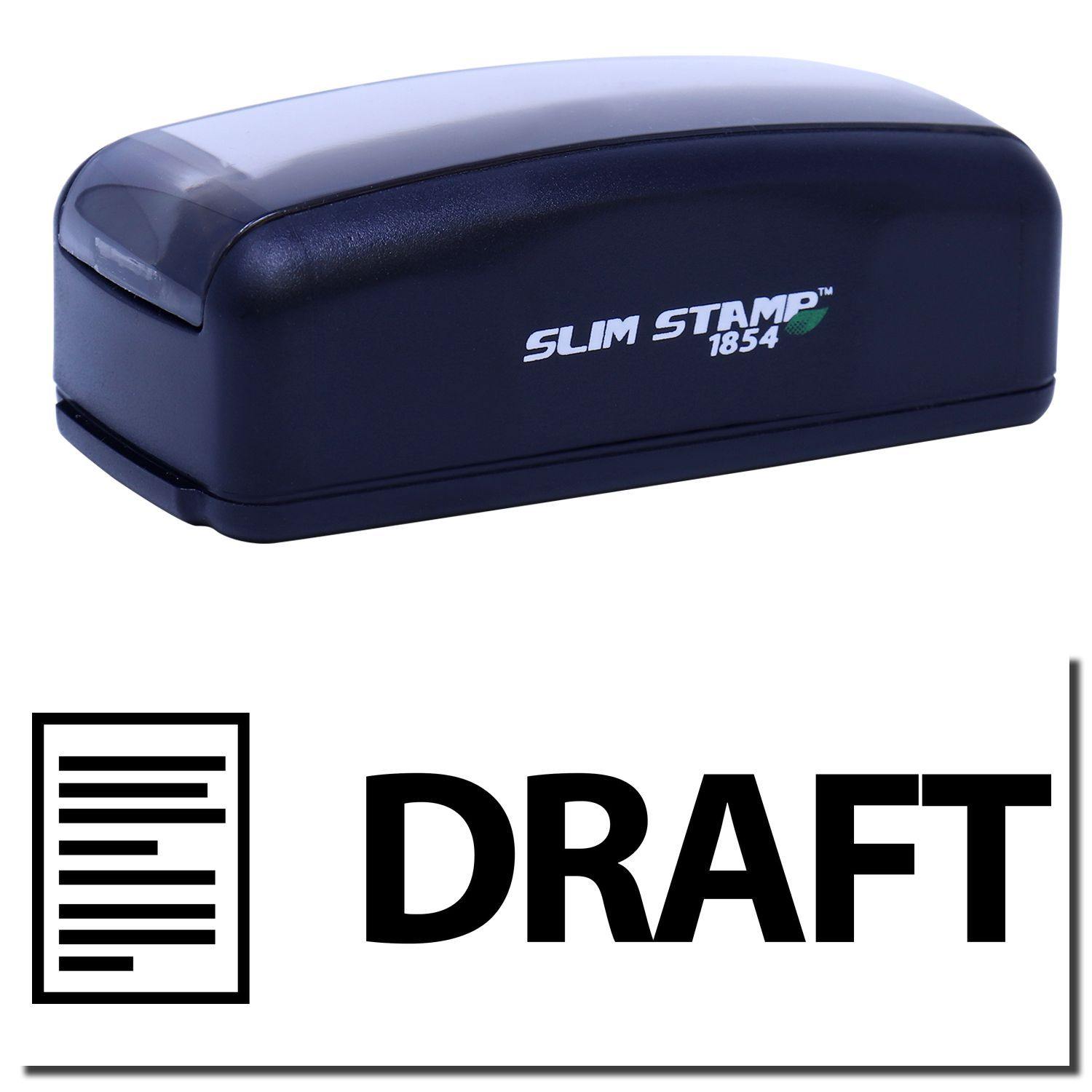 Large Pre-Inked Draft with Letter Stamp, black, with DRAFT text and document icon, ideal for marking documents.