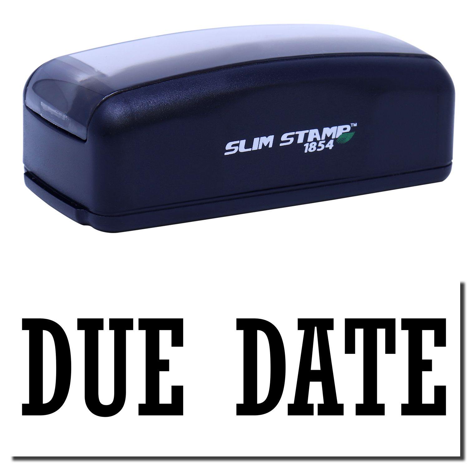 Large Pre-Inked Due Date Stamp in black with DUE DATE text stamped below. Compact design, ideal for office use.