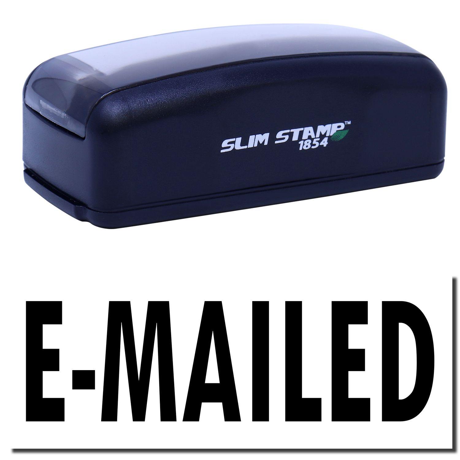 Large Pre-Inked E-Mailed Stamp in black with E-MAILED text below. Compact design, ideal for office use.