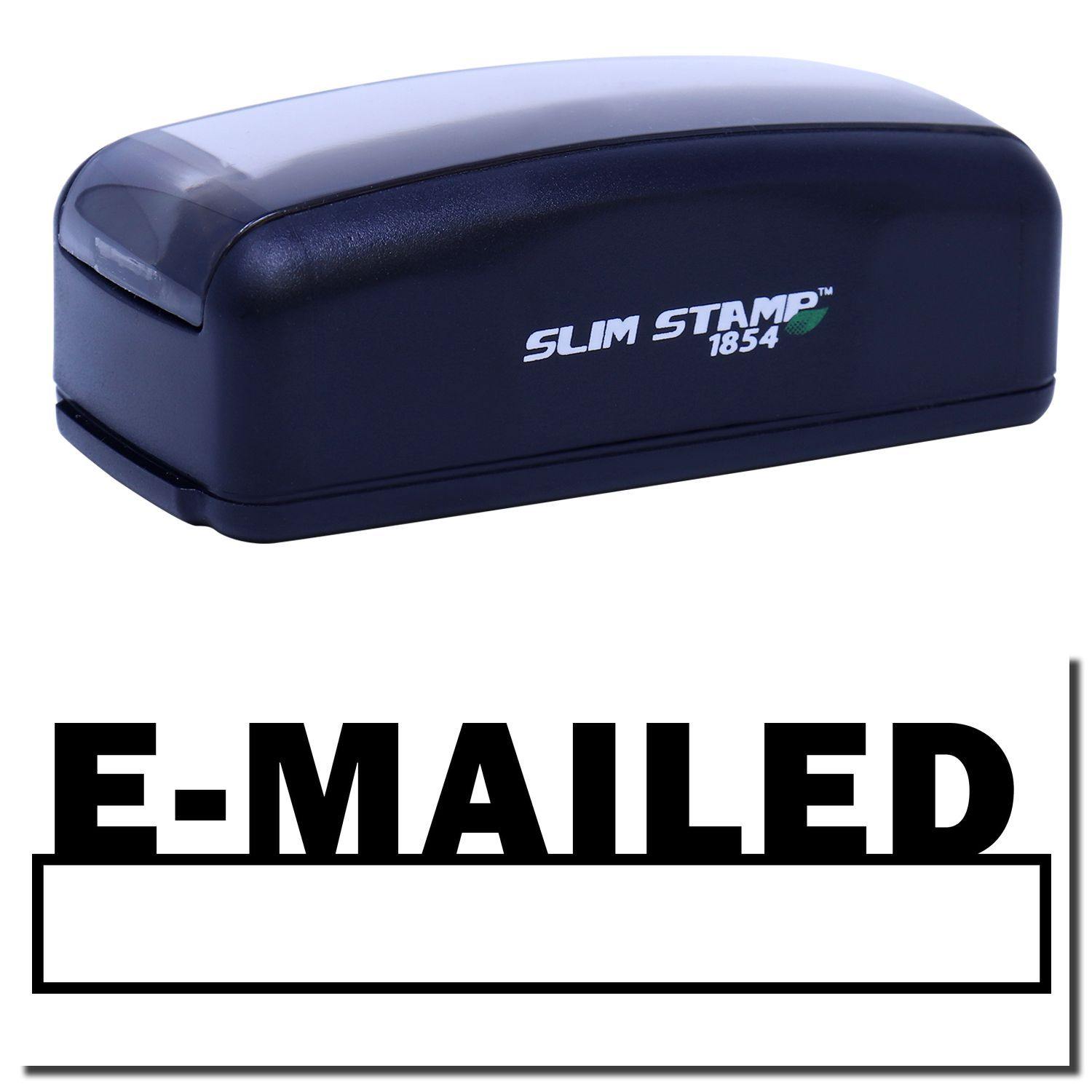 Large Pre-Inked E-Mailed with Date Box Stamp in black, featuring E-MAILED text and a date box below for efficient document marking.