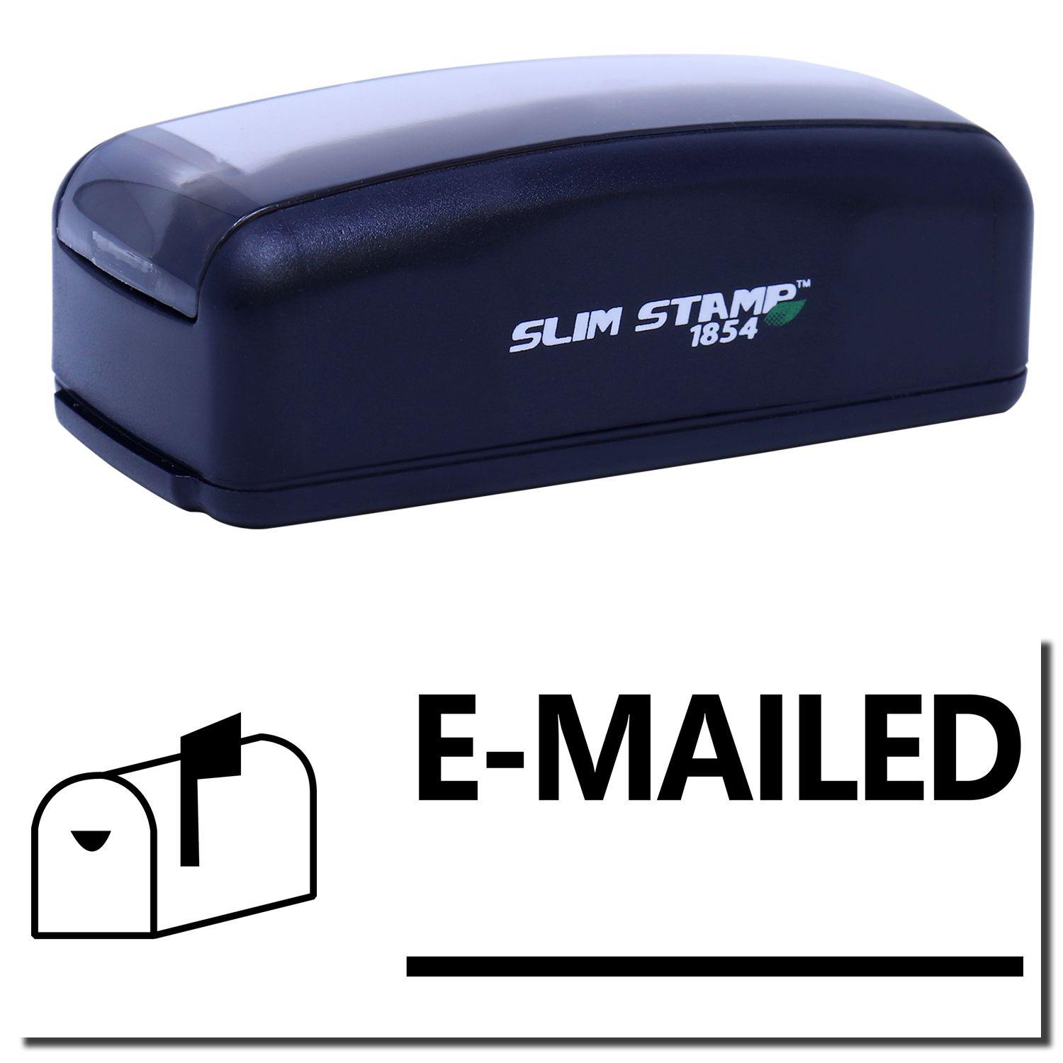 Large Pre-Inked E-Mailed with Mailbox Stamp, black, with E-MAILED text and mailbox icon, shown on a white background.