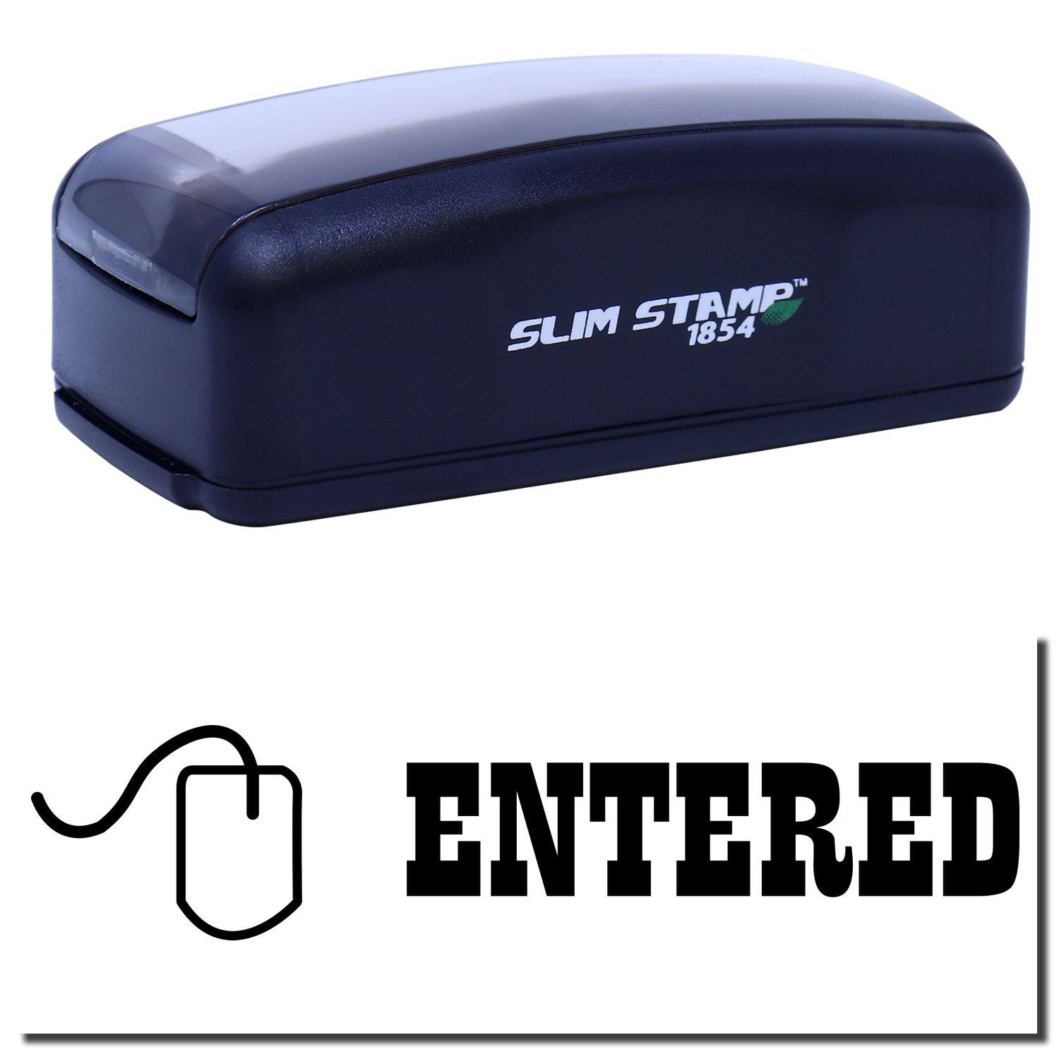 Large Pre-Inked Entered with Mouse Stamp in black, featuring a compact design and the word ENTERED with a mouse icon below.