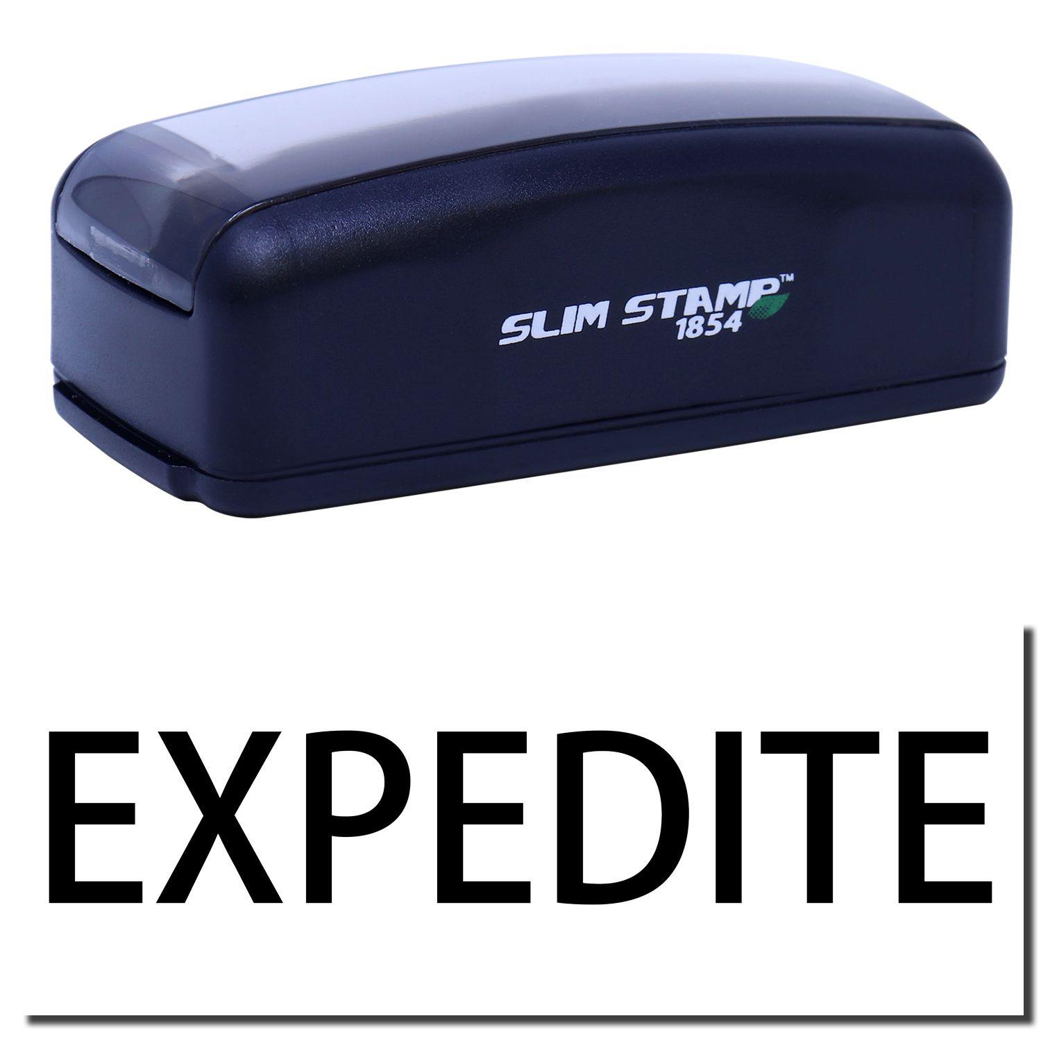 Large Pre-Inked Expedite Stamp in black with EXPEDITE text below. Compact design, labeled SLIM STAMP 1854 on the side.