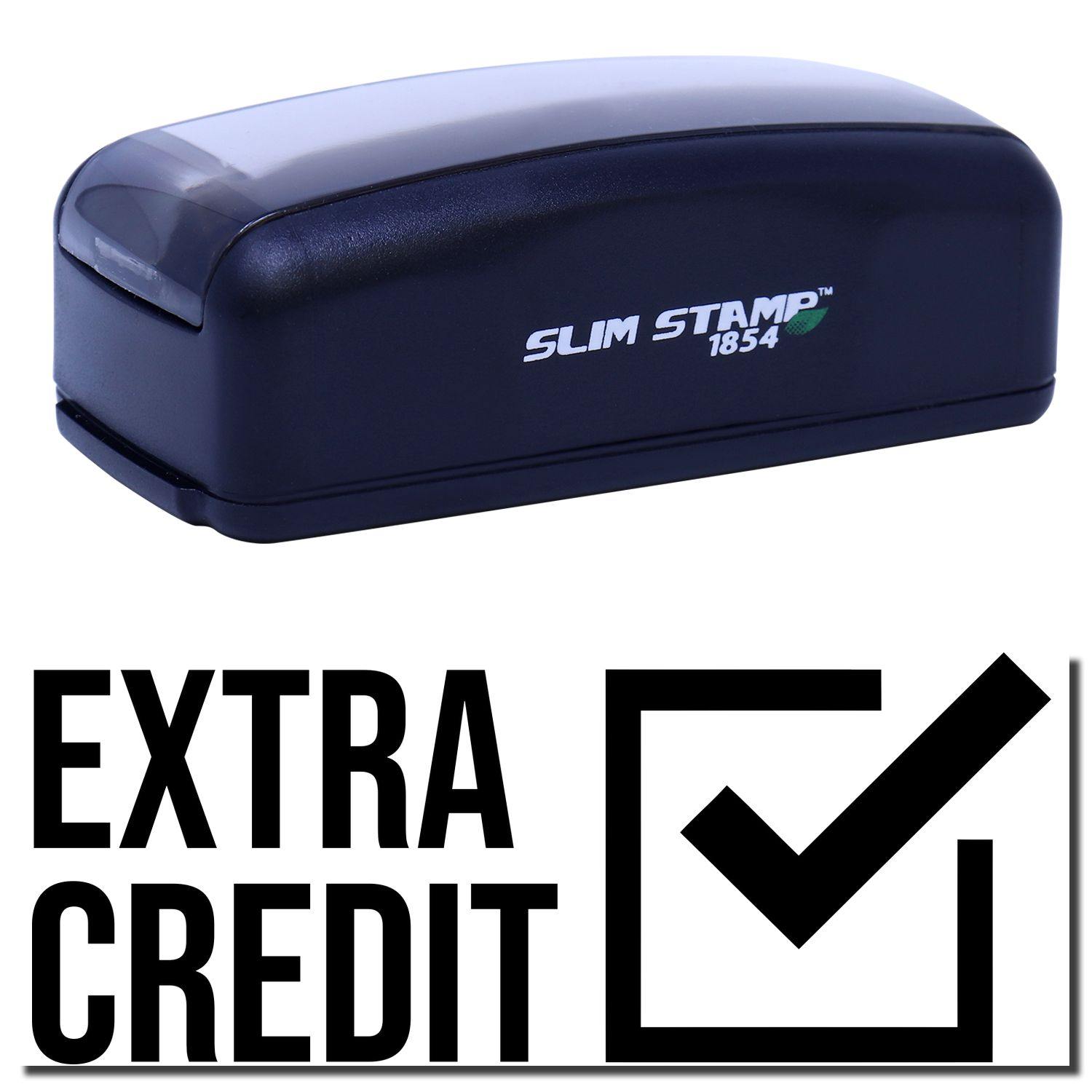 Large Pre-Inked Extra Credit Stamp in black with SLIM STAMP 1854 branding, shown with a stamped EXTRA CREDIT and a checkmark.