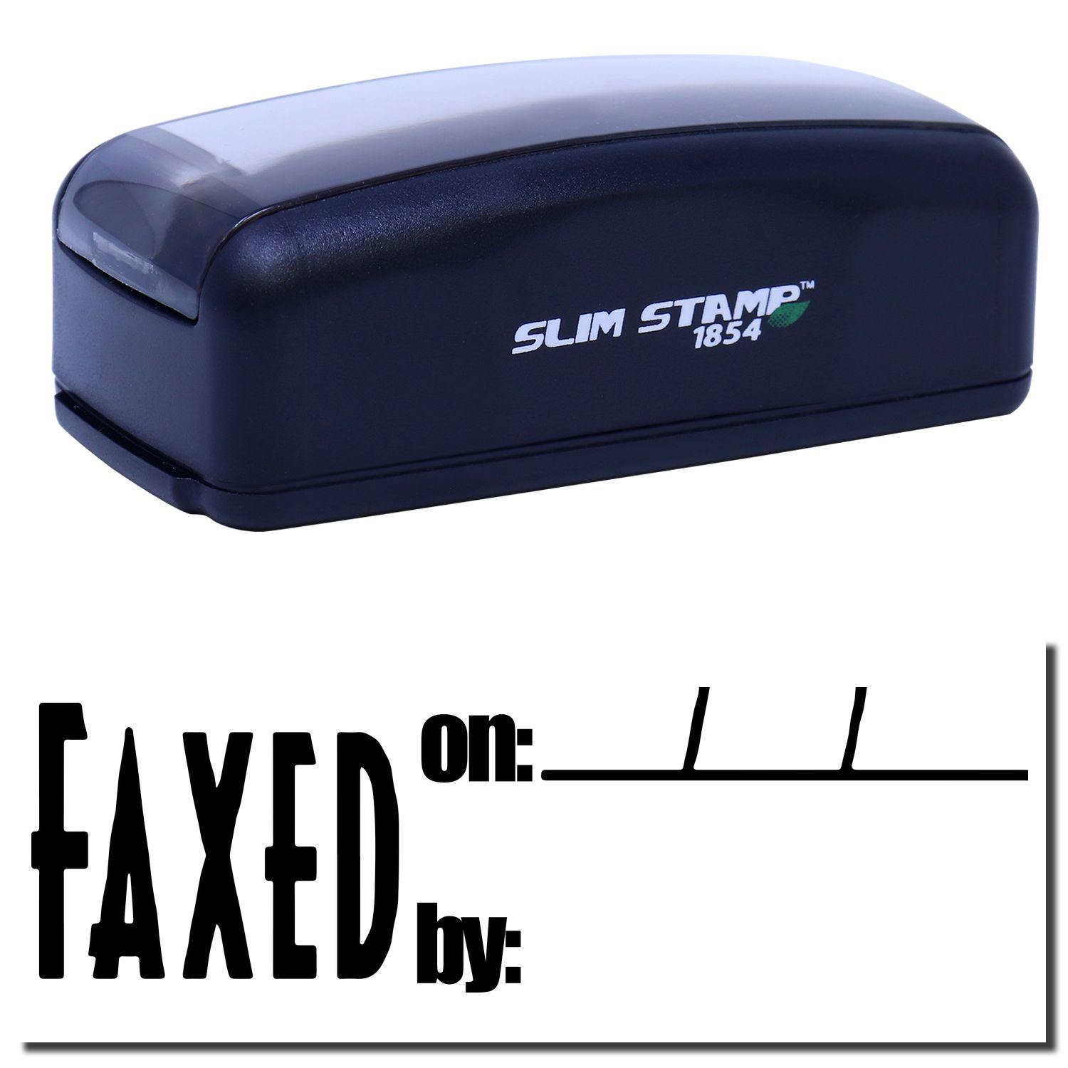 Large Pre-Inked Faxed on Stamp with black casing and FAXED on: and FAXED by: fields for marking documents.