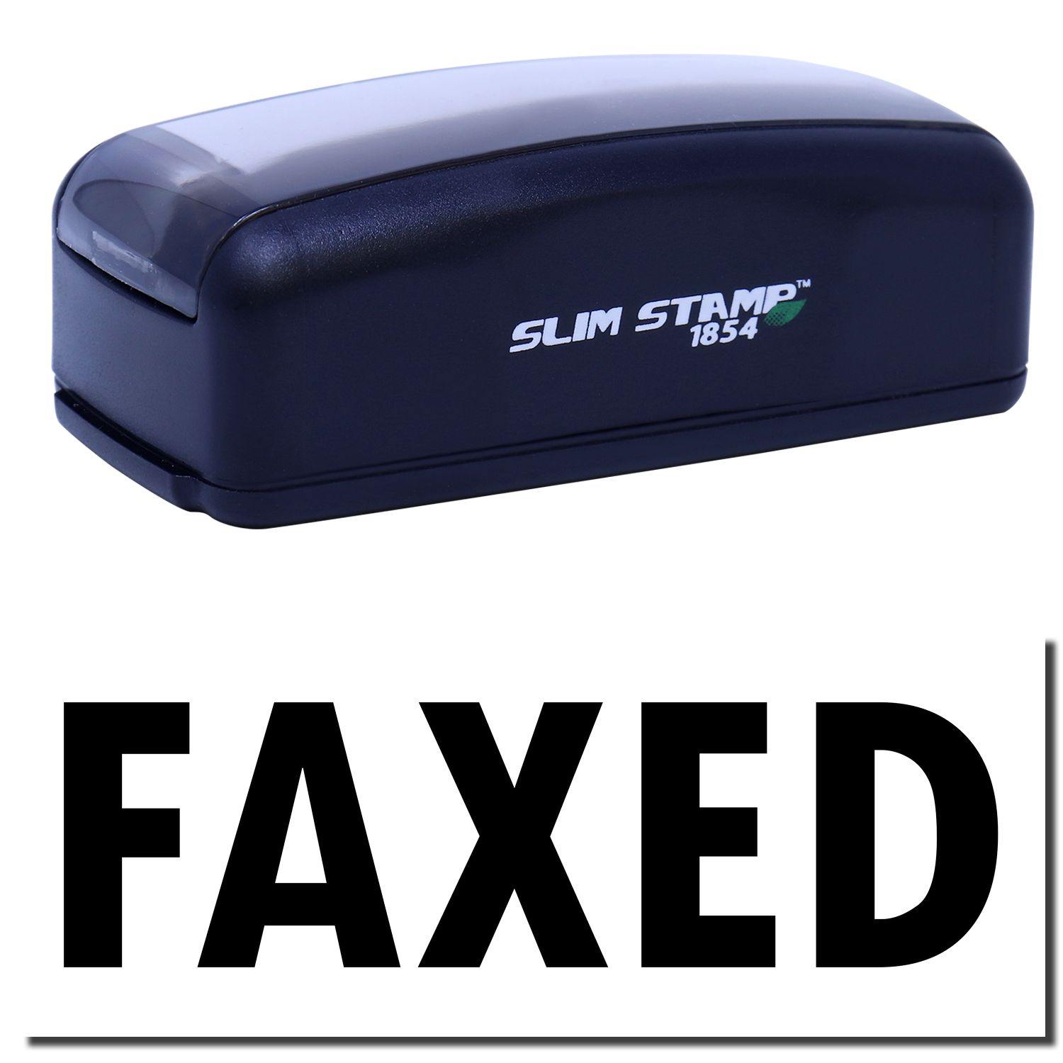 Large Pre-Inked Faxed Stamp in black with FAXED text below. Compact design, ideal for office use.