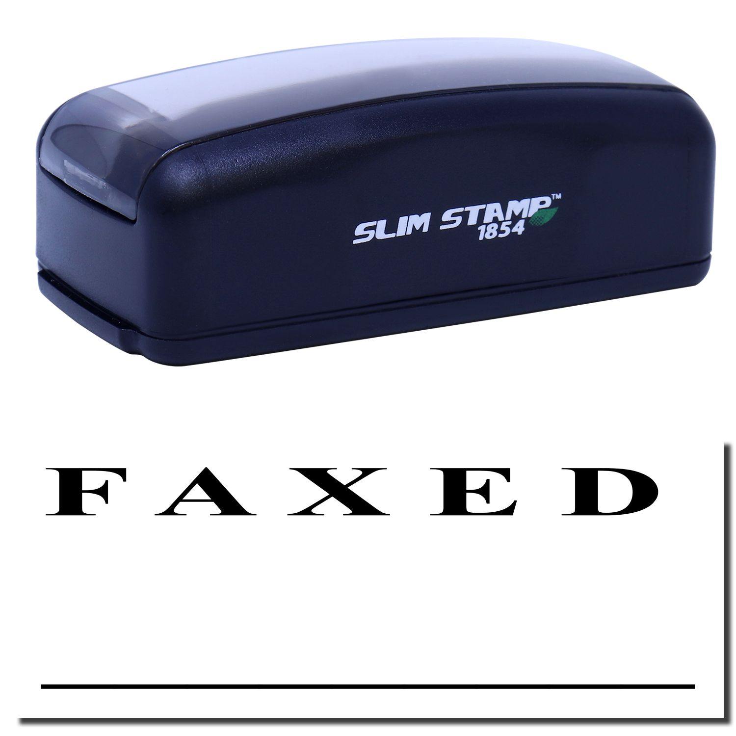 Large Pre-Inked Faxed Stamp Two Lines in black, with FAXED stamped below. Compact design, ideal for office use.