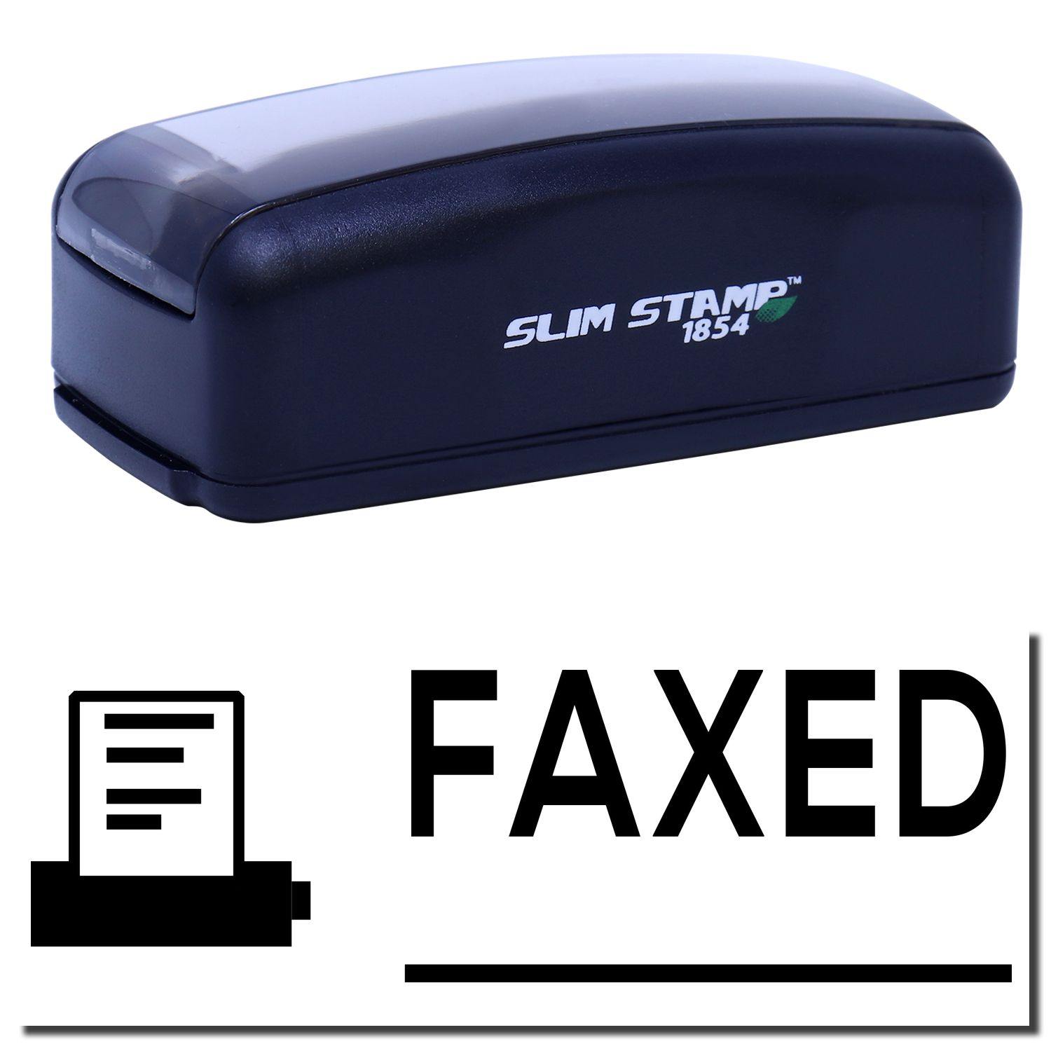 Large Pre-Inked Faxed with Machine Stamp in black, featuring a compact design and the word FAXED with a fax machine icon below.