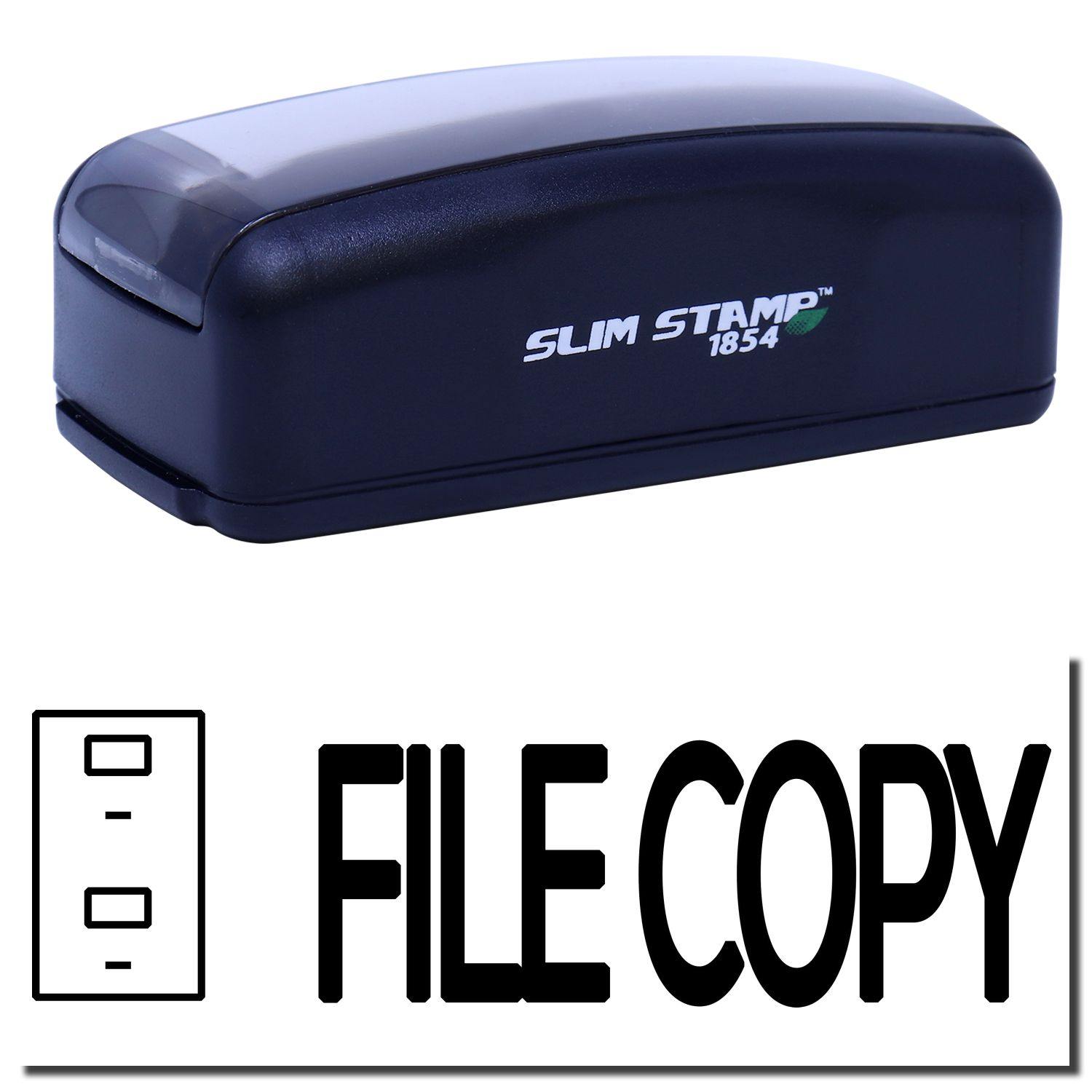 Large Pre-Inked File Copy with Drawer Stamp in black, featuring a compact design with FILE COPY text and file icon imprint.