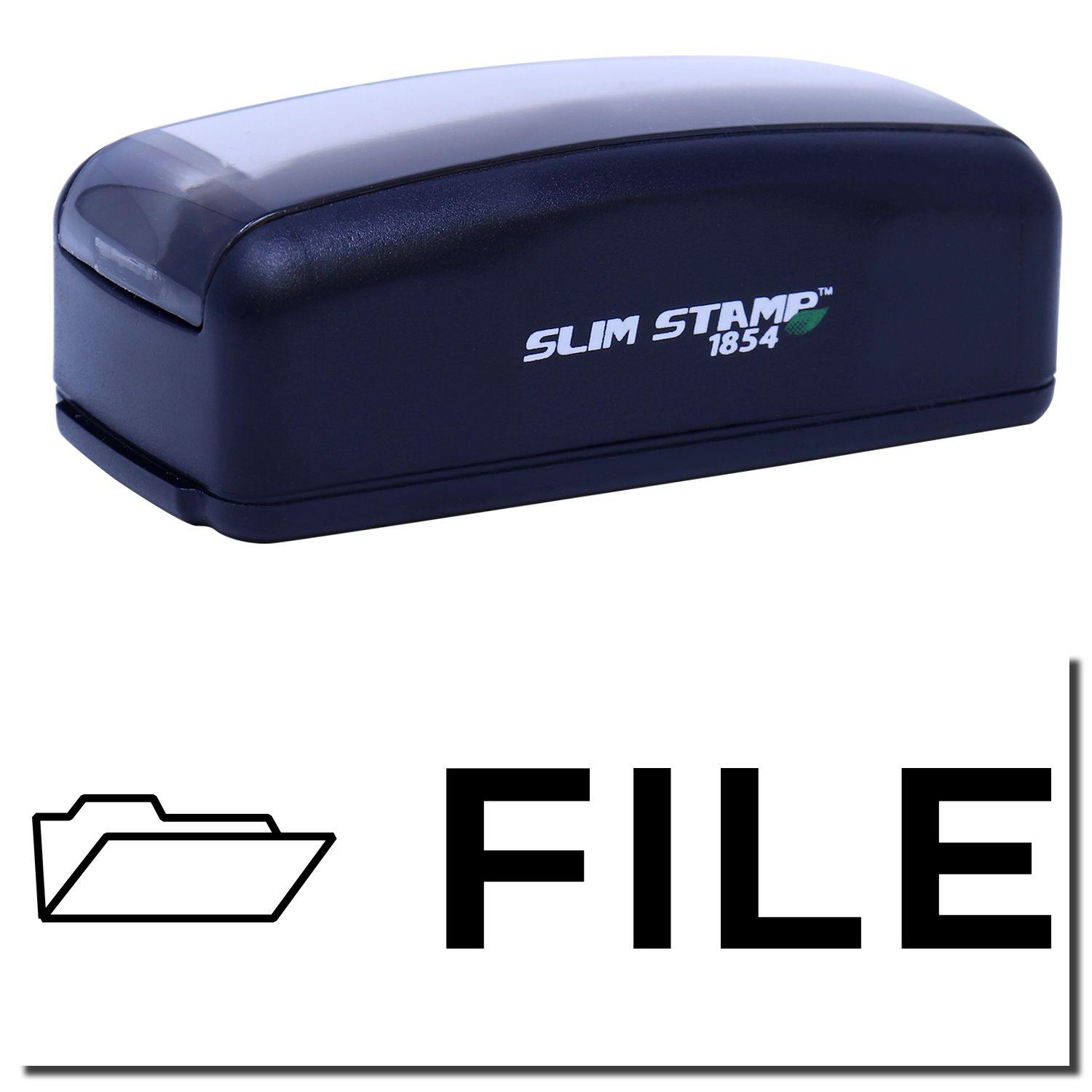 Large Pre-Inked File with Envelope Stamp in black, featuring a compact design with FILE text and a folder icon on the stamp surface.