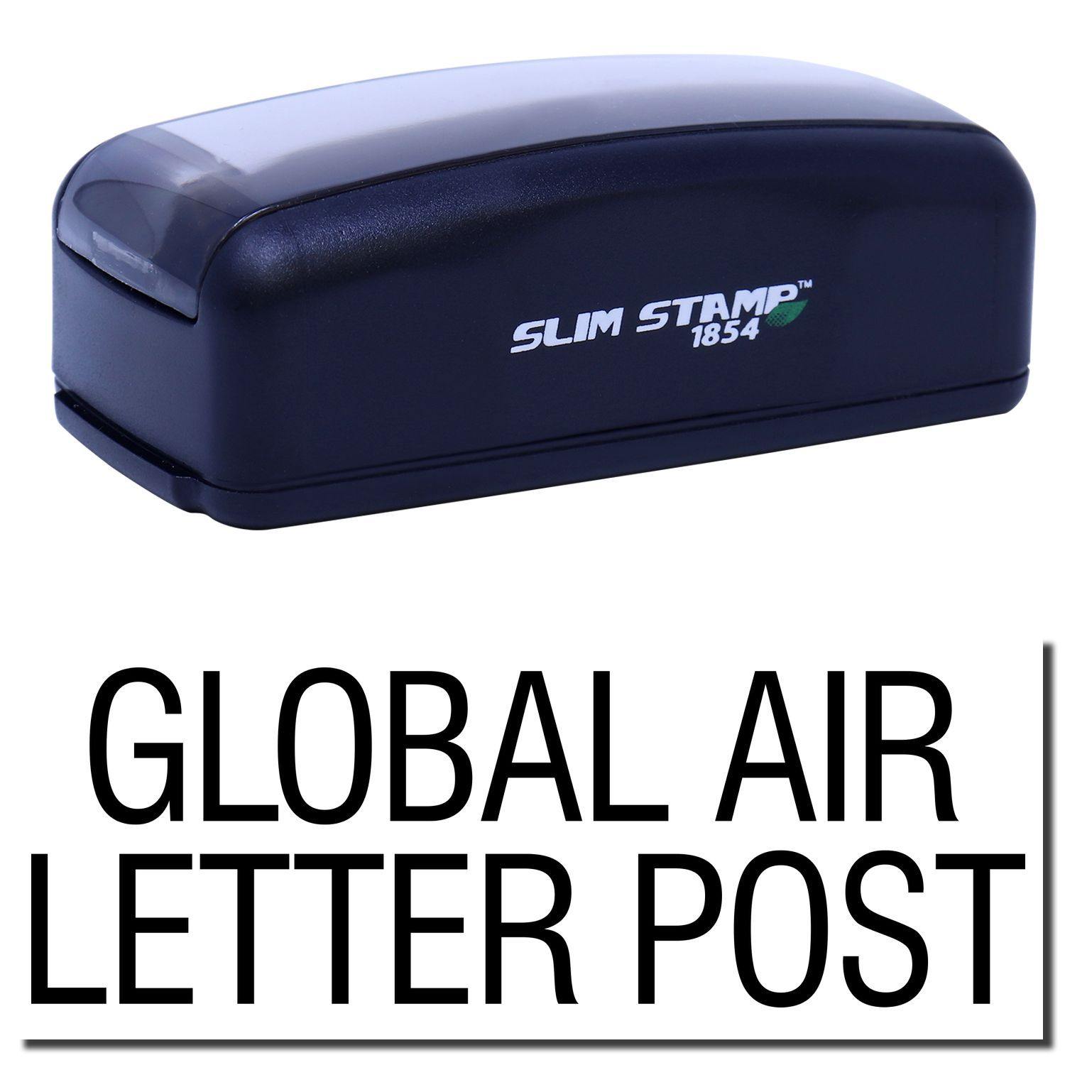 Large Pre-Inked Global Air Letter Post Stamp, black, with SLIM STAMP 1854 branding on the side, shown on a white background.