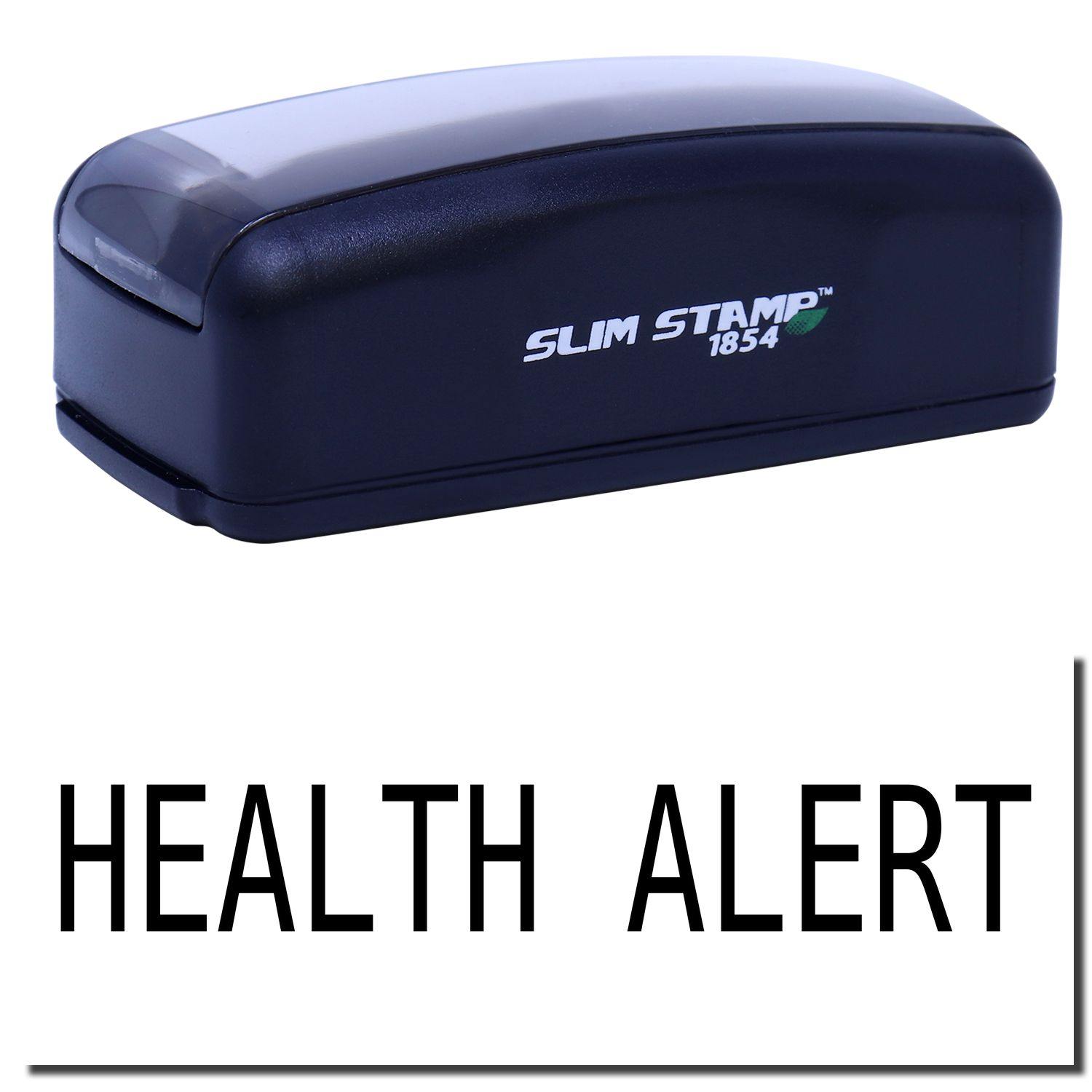 Large Pre-Inked Health Alert Stamp in black with HEALTH ALERT text below. Compact design, ideal for quick and clear health notifications.