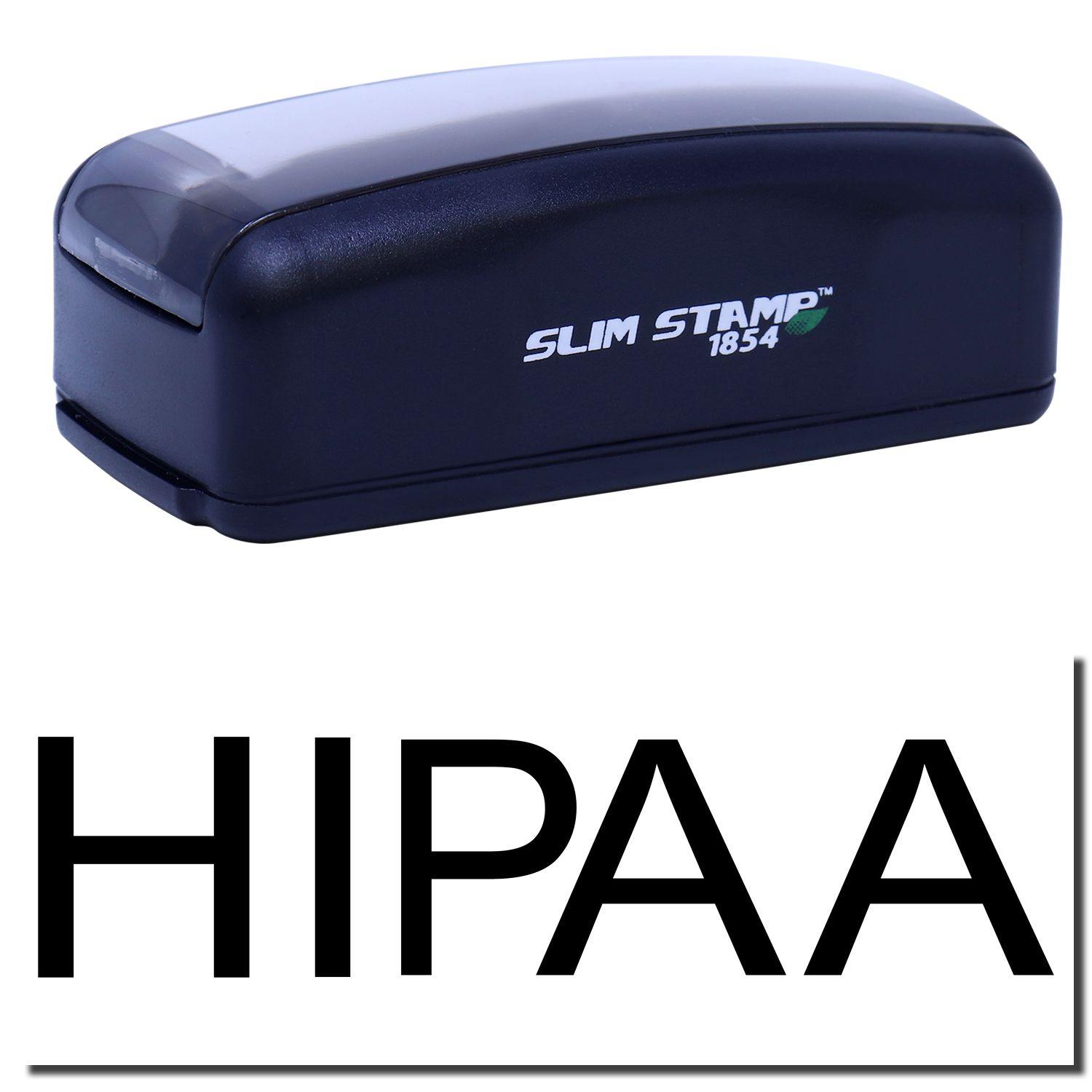 Large Pre-Inked HIPAA Stamp in black with SLIM STAMP 1854 branding, designed for efficient and clear HIPAA compliance marking.