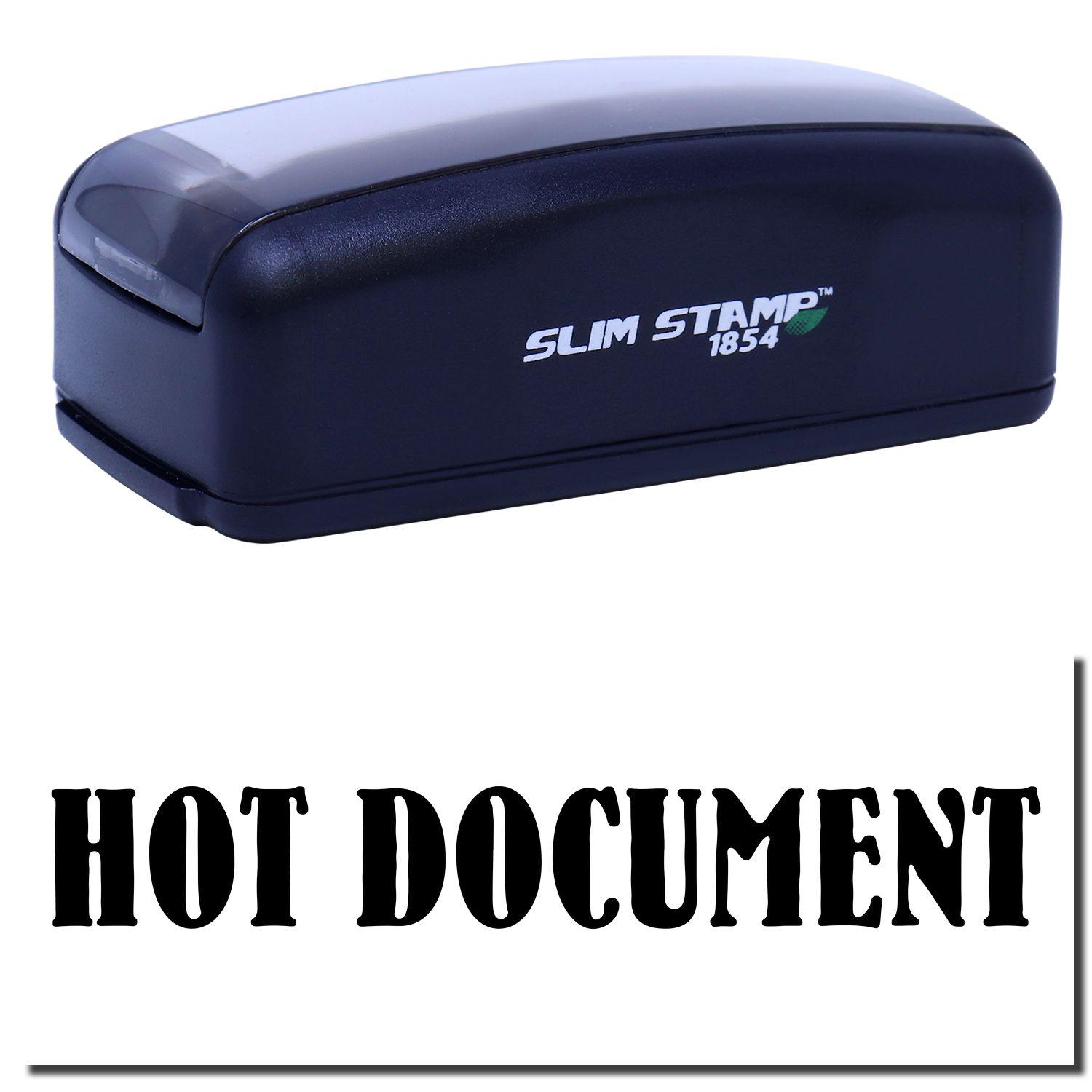 Large Pre-Inked Hot Document Stamp in black with HOT DOCUMENT text stamped below. Compact design, labeled SLIM STAMP 1854.