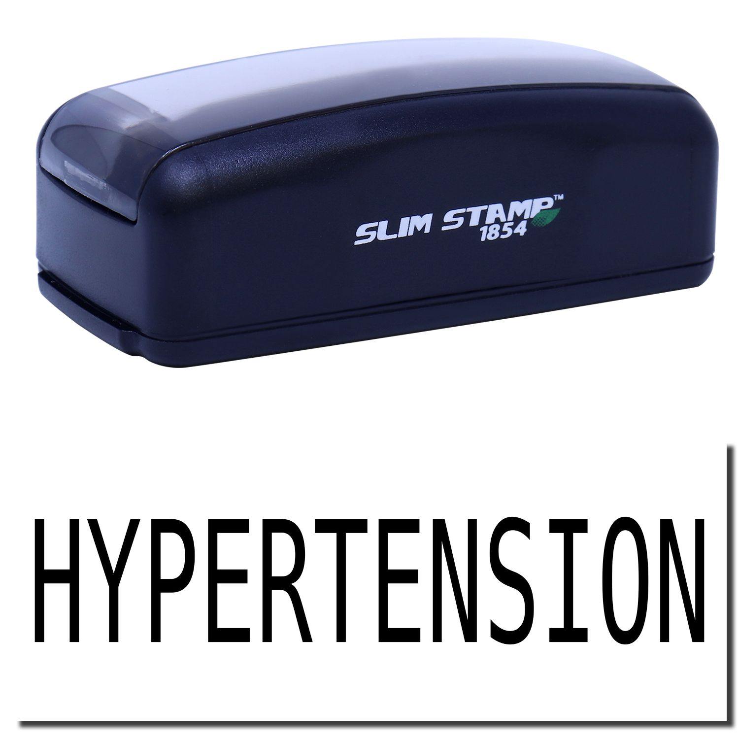 Large Pre-Inked Hypertension Stamp in black with HYPERTENSION text below. Compact design, labeled SLIM STAMP 1854.