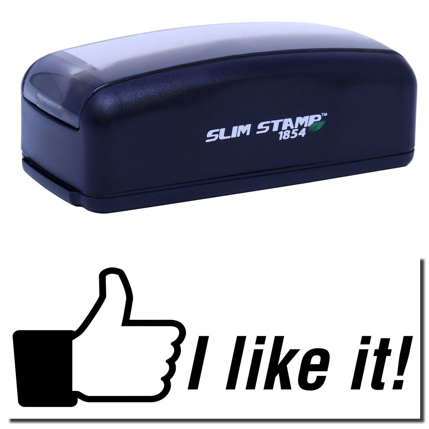 Large Pre-Inked I like it Stamp with a black casing and a thumbs-up icon, displaying the text I like it! in bold letters.