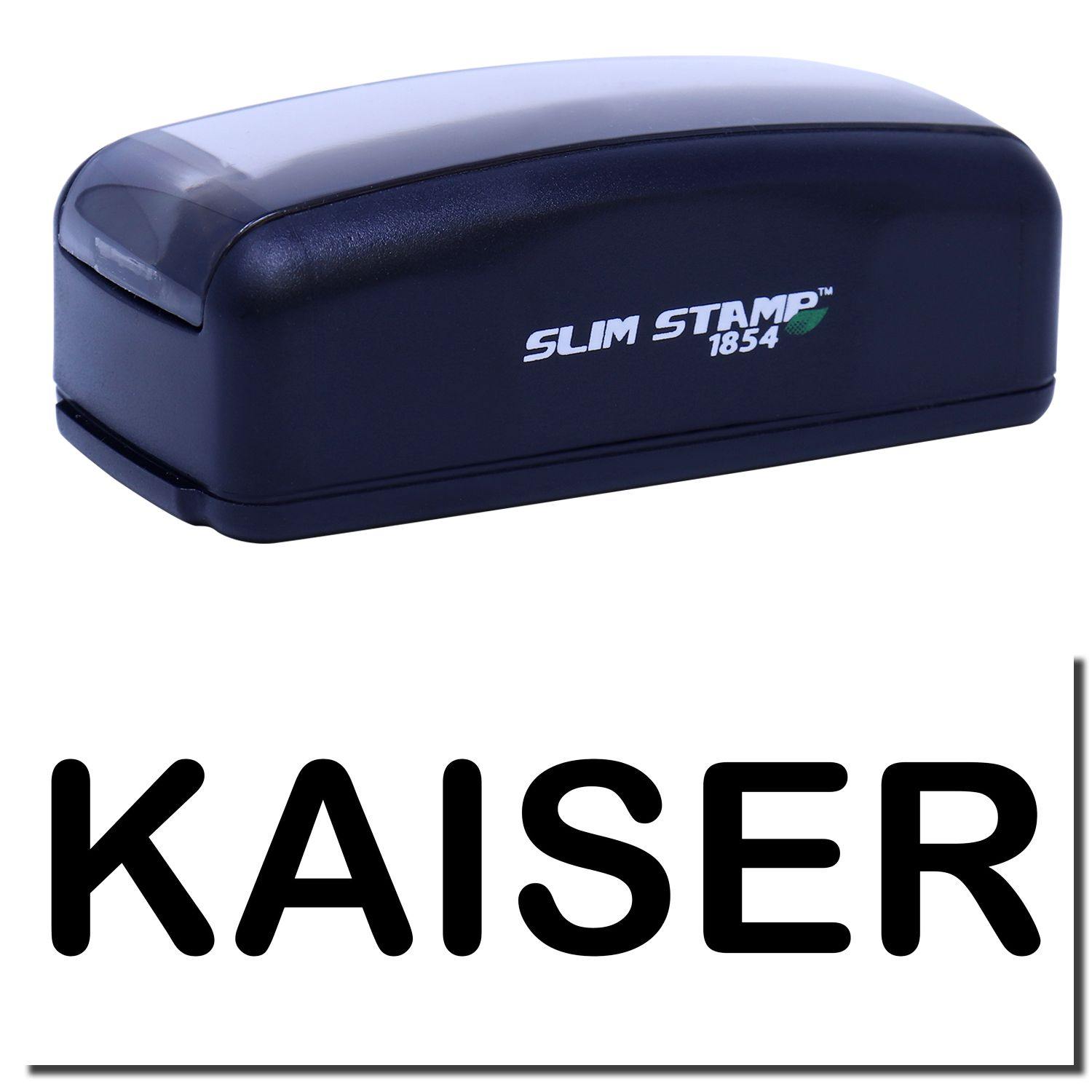 Large Pre-Inked Kaiser Stamp in black with SLIM STAMP 1854 text on the side, shown above a stamped KAISER imprint.