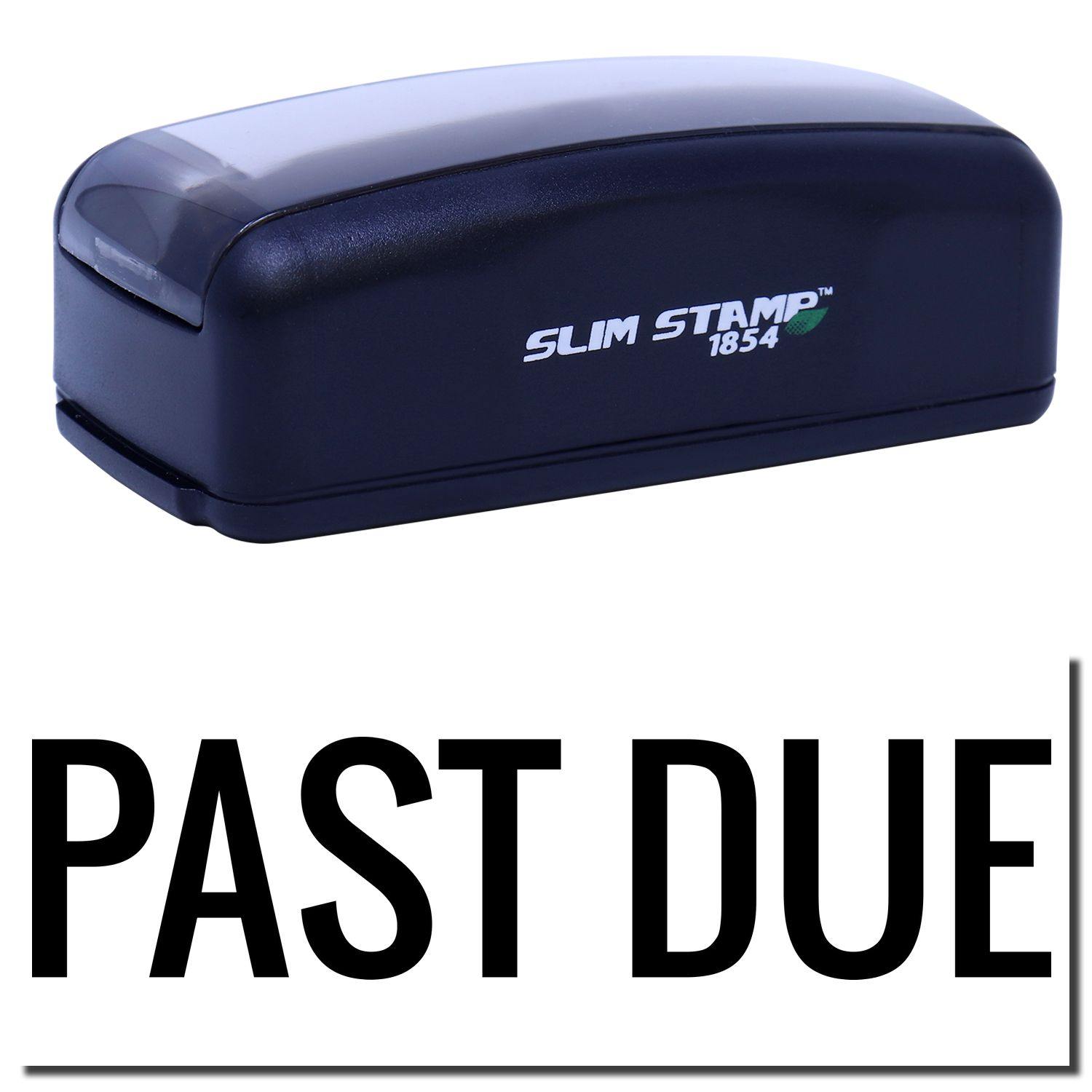 Image of a Large Pre-Inked Narrow Bold Past Due Stamp with black casing and PAST DUE text stamped in bold black letters.