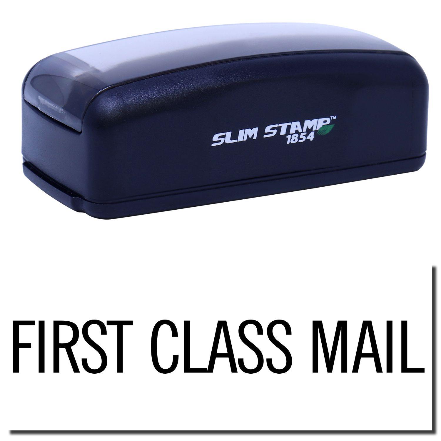 Image of a Large Pre-Inked Narrow First Class Mail Stamp in black, with SLIM STAMP 1854 printed on it and FIRST CLASS MAIL text below.