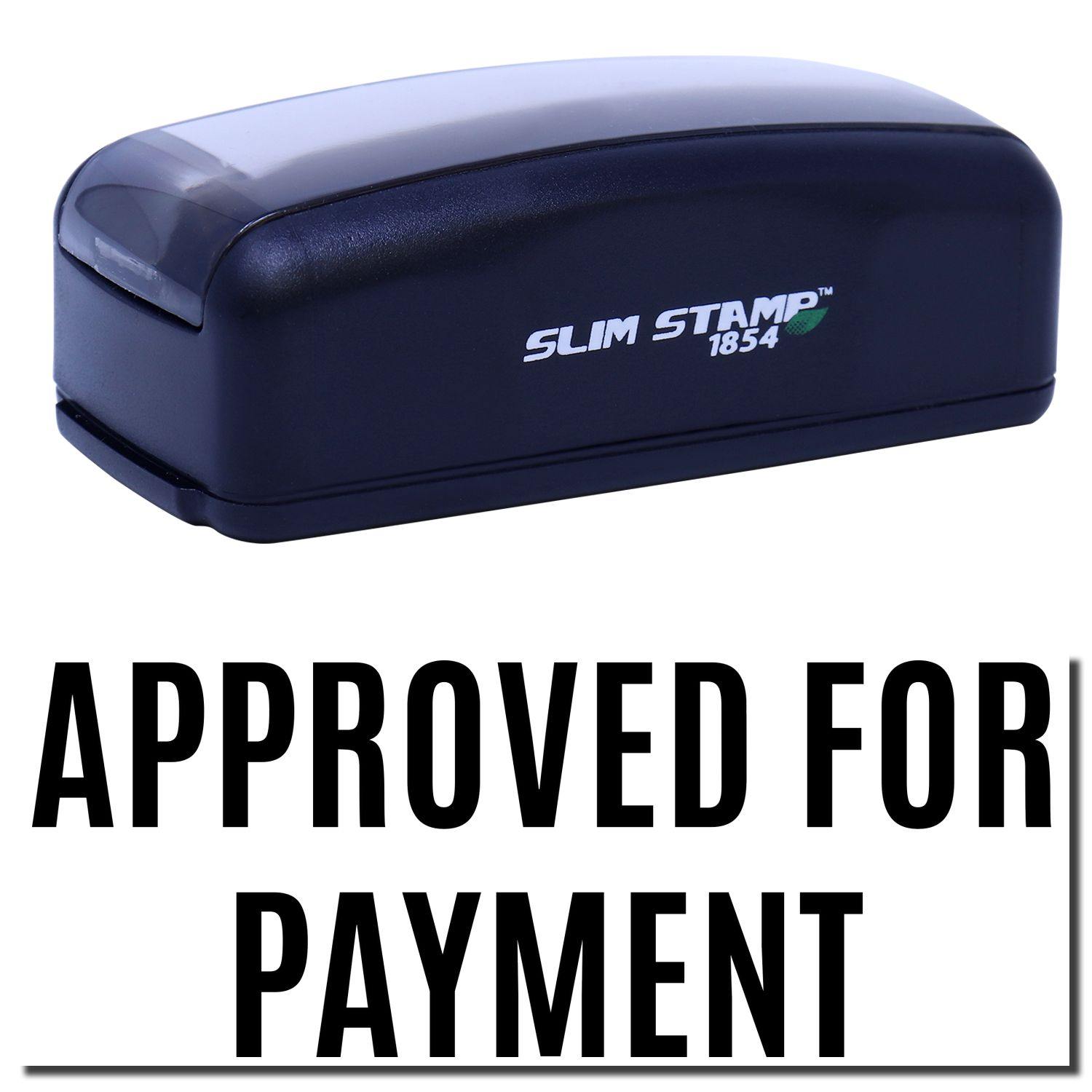 Large Pre-Inked Narrow Font Approved for Payment Stamp in black, with APPROVED FOR PAYMENT text displayed below.