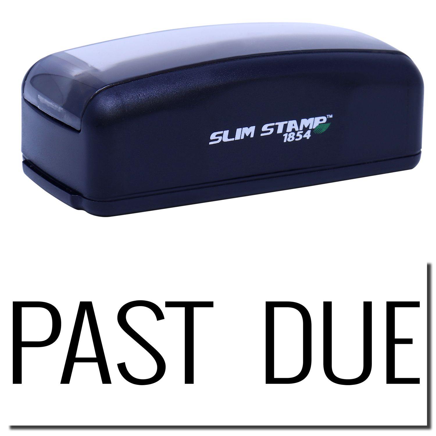 Large Pre-Inked Narrow Past Due Stamp in black, featuring "PAST DUE" text. Compact design with "Slim Stamp 1854" branding on the side.