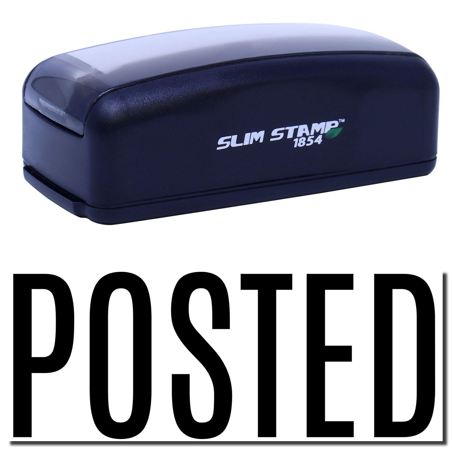 Large Pre-Inked Narrow Posted Stamp in black with POSTED text below, featuring a compact design and SLIM STAMP 1854 branding.