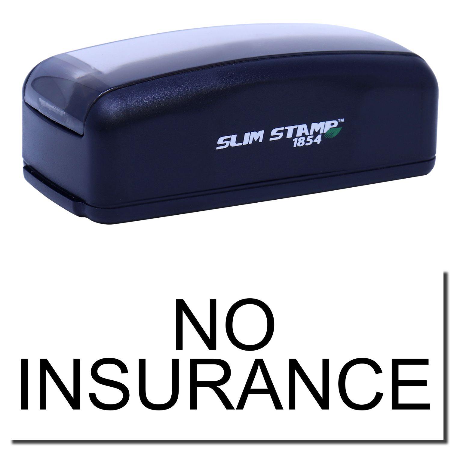 Large Pre-Inked No Insurance Stamp in black with NO INSURANCE text below. Compact design, ideal for quick and clear stamping.