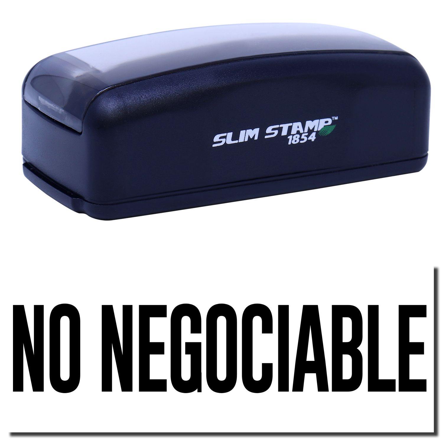 Large Pre-Inked No Negociable Stamp in black with NO NEGOCIABLE text displayed below. Compact design, ideal for office use.